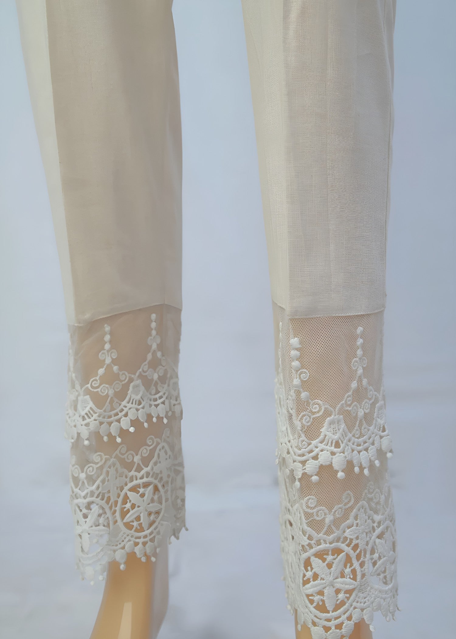 Urban Cut Linen Ivory Fabric double Embroidery Stitched Trouser | 100% Cotton | Pre Shrinked Women 1pcs