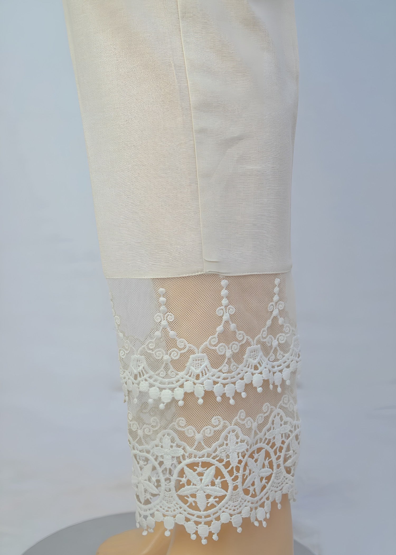 Urban Cut Linen Ivory Fabric double Embroidery Stitched Trouser | 100% Cotton | Pre Shrinked Women 1pcs