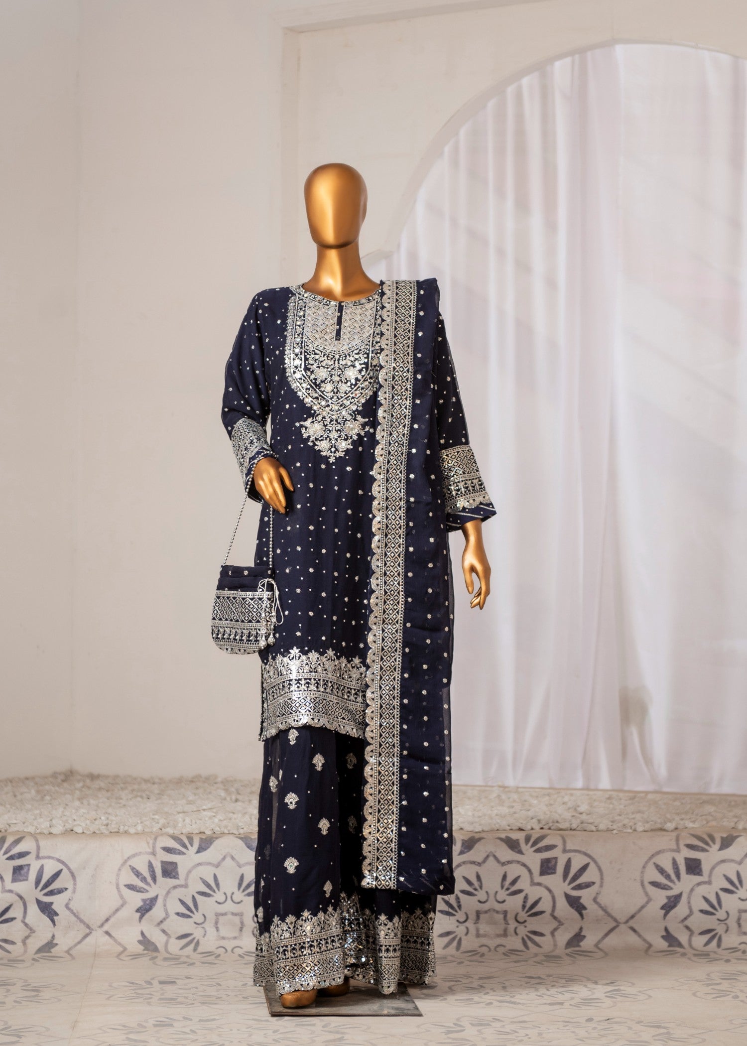 SAIRA SULTANA Mah Jabeen Navy Blue Women 3pcs