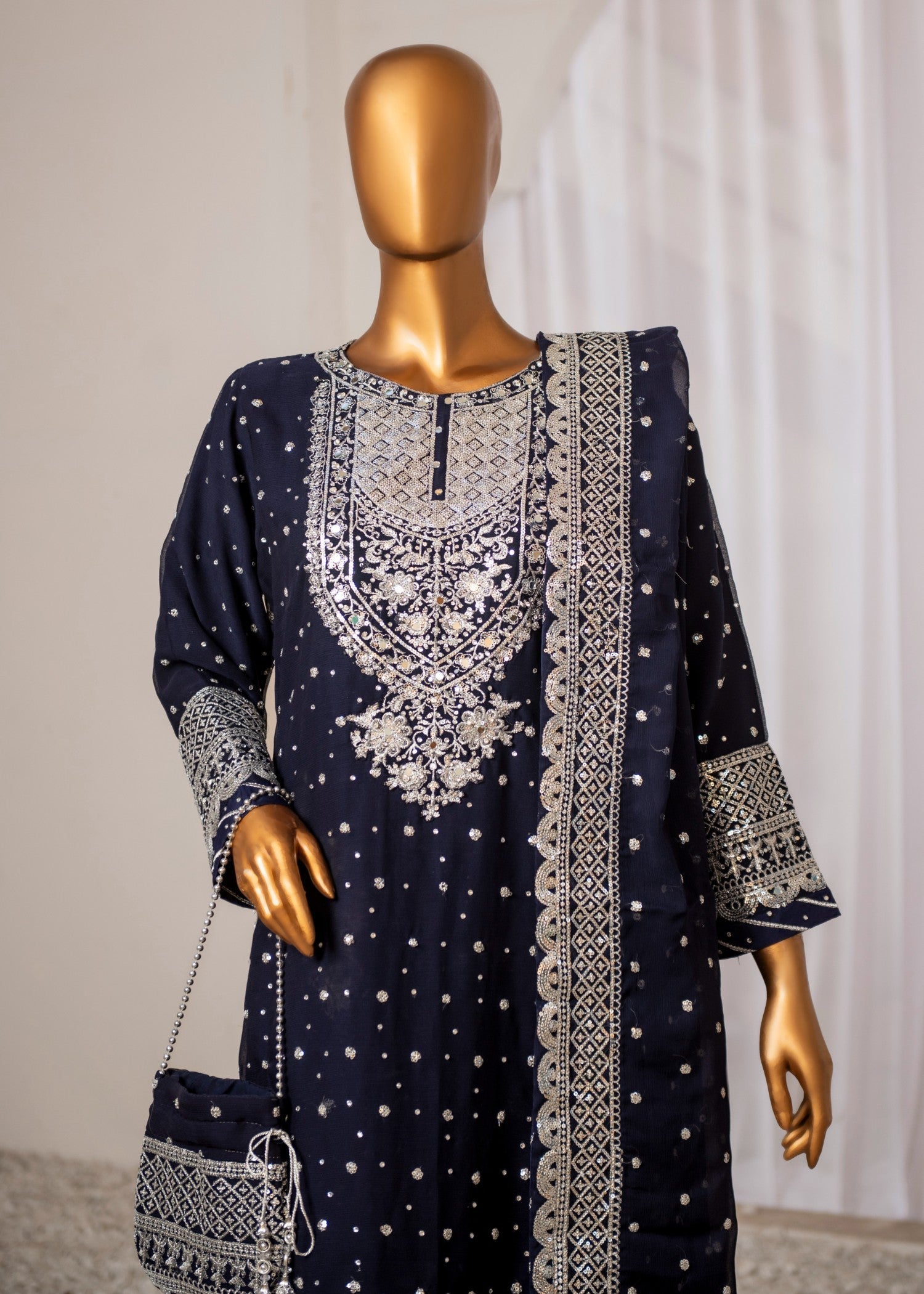 SAIRA SULTANA Mah Jabeen Navy Blue Women 3pcs