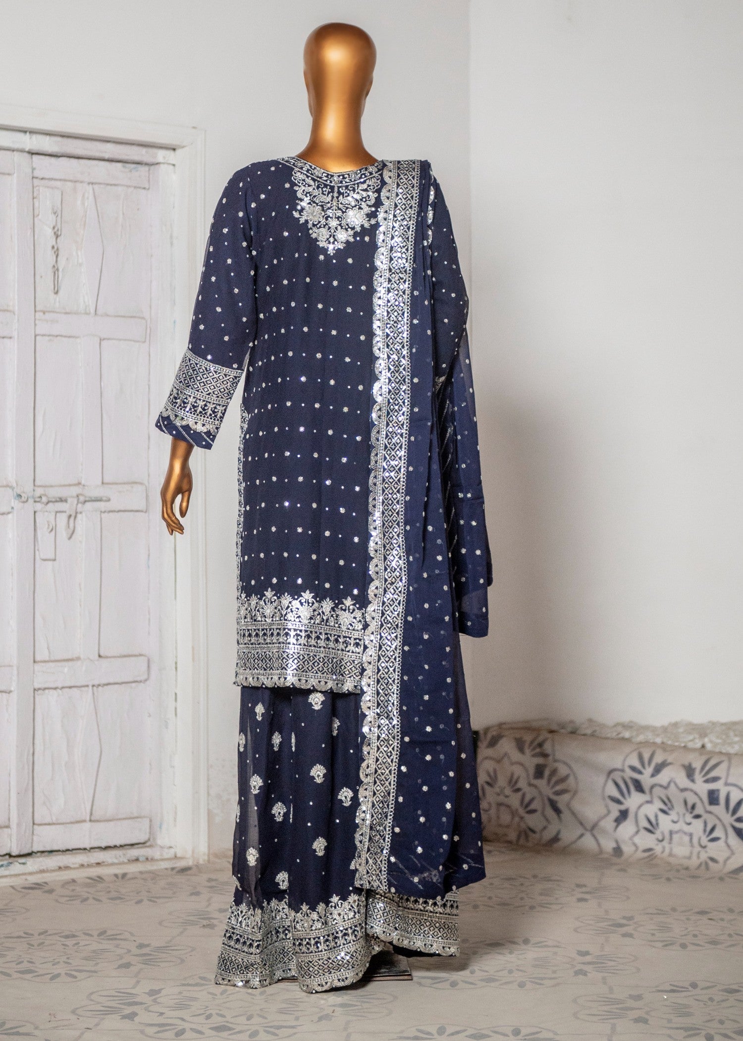 SAIRA SULTANA Mah Jabeen Navy Blue Women 3pcs