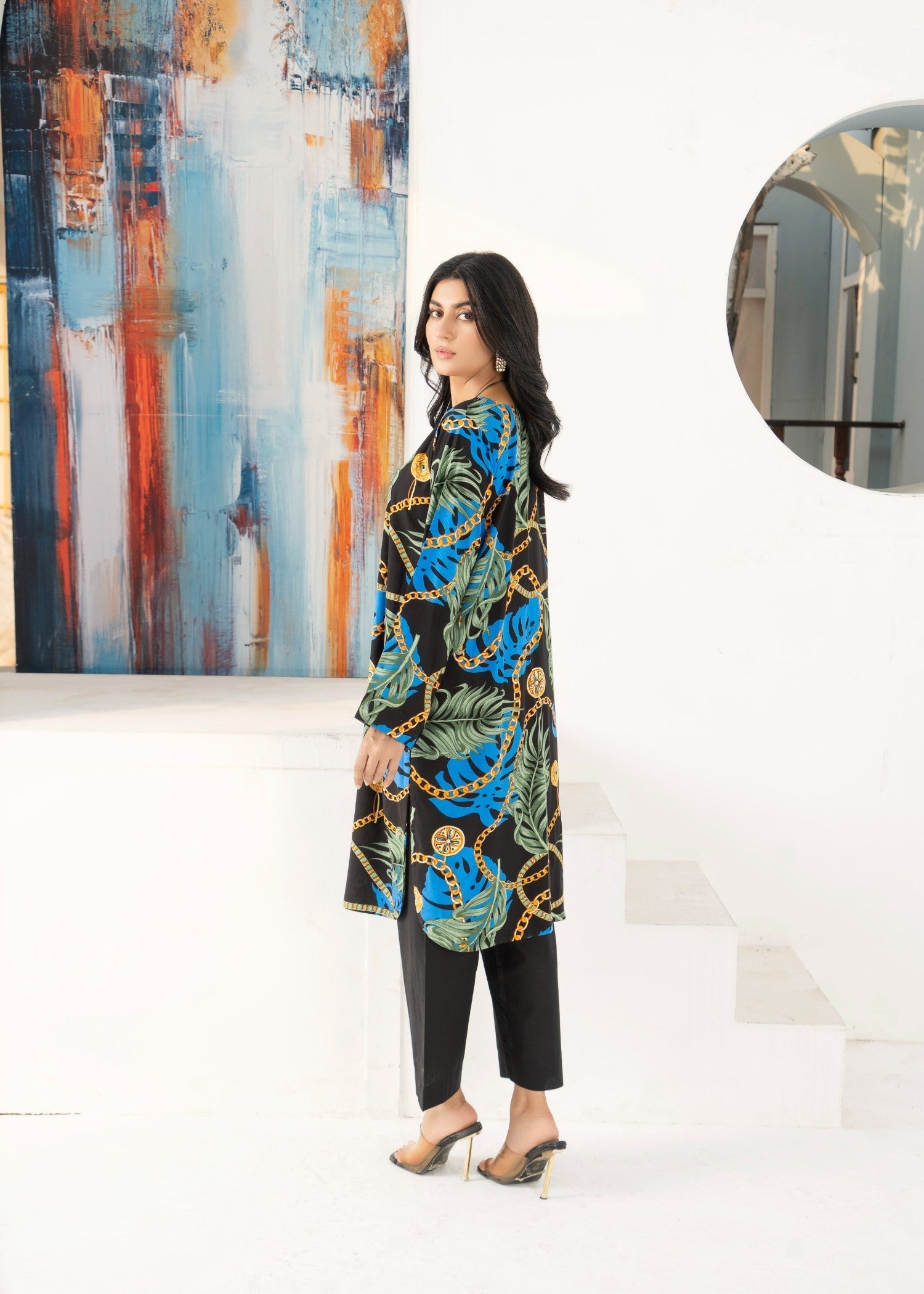 Kalamkari Black Tropical Printed Kurta Set Women 2pcs