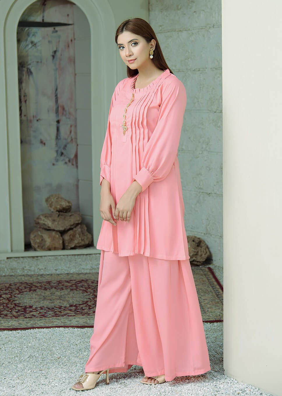 Elara Official Blush Pleated Set Women 2pcs