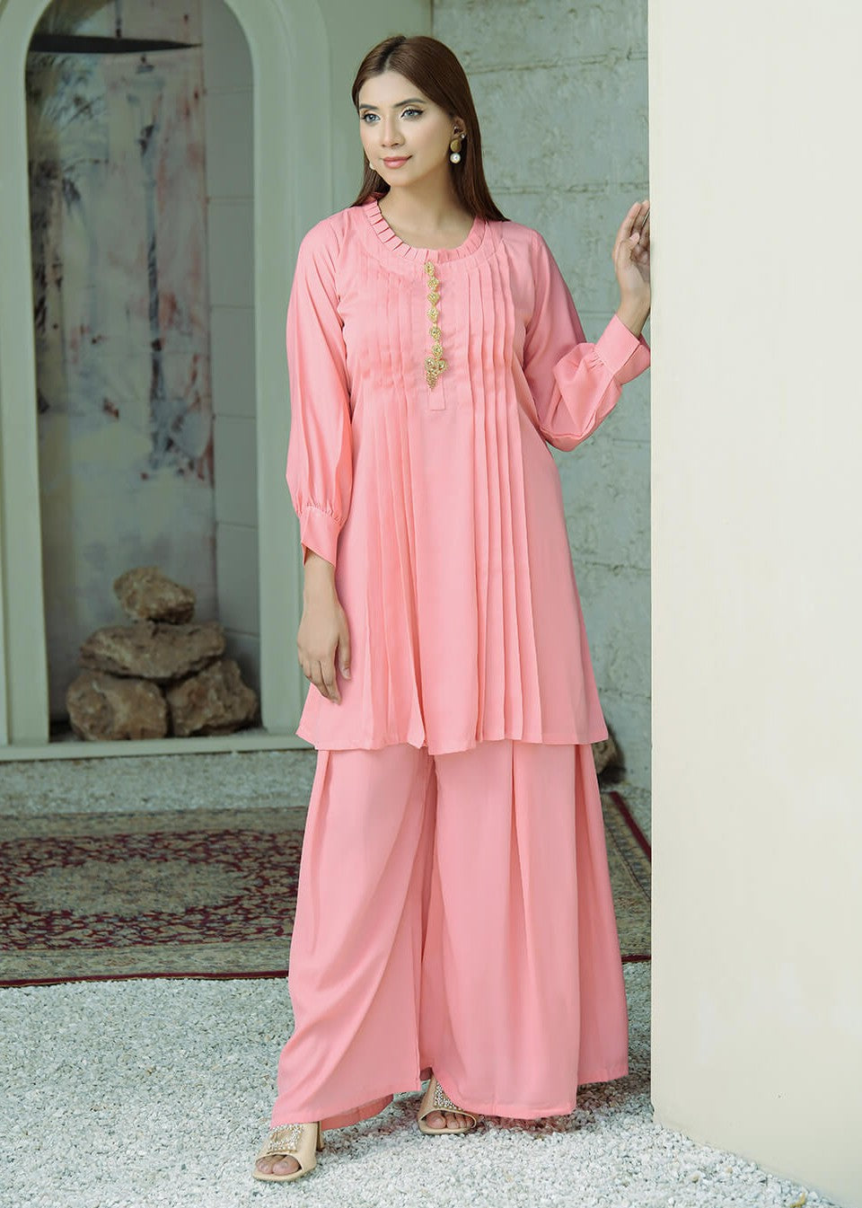 Elara Official Blush Pleated Set Women 2pcs