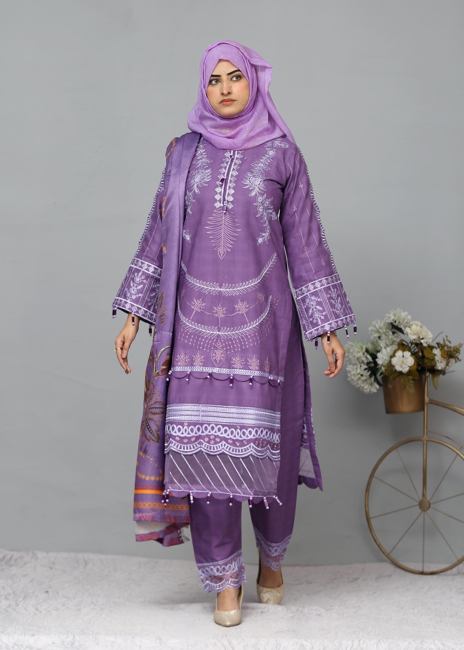 Fatima Printing Collection Zariyah Embroidered Lond Shirt Purple Women 3pcs