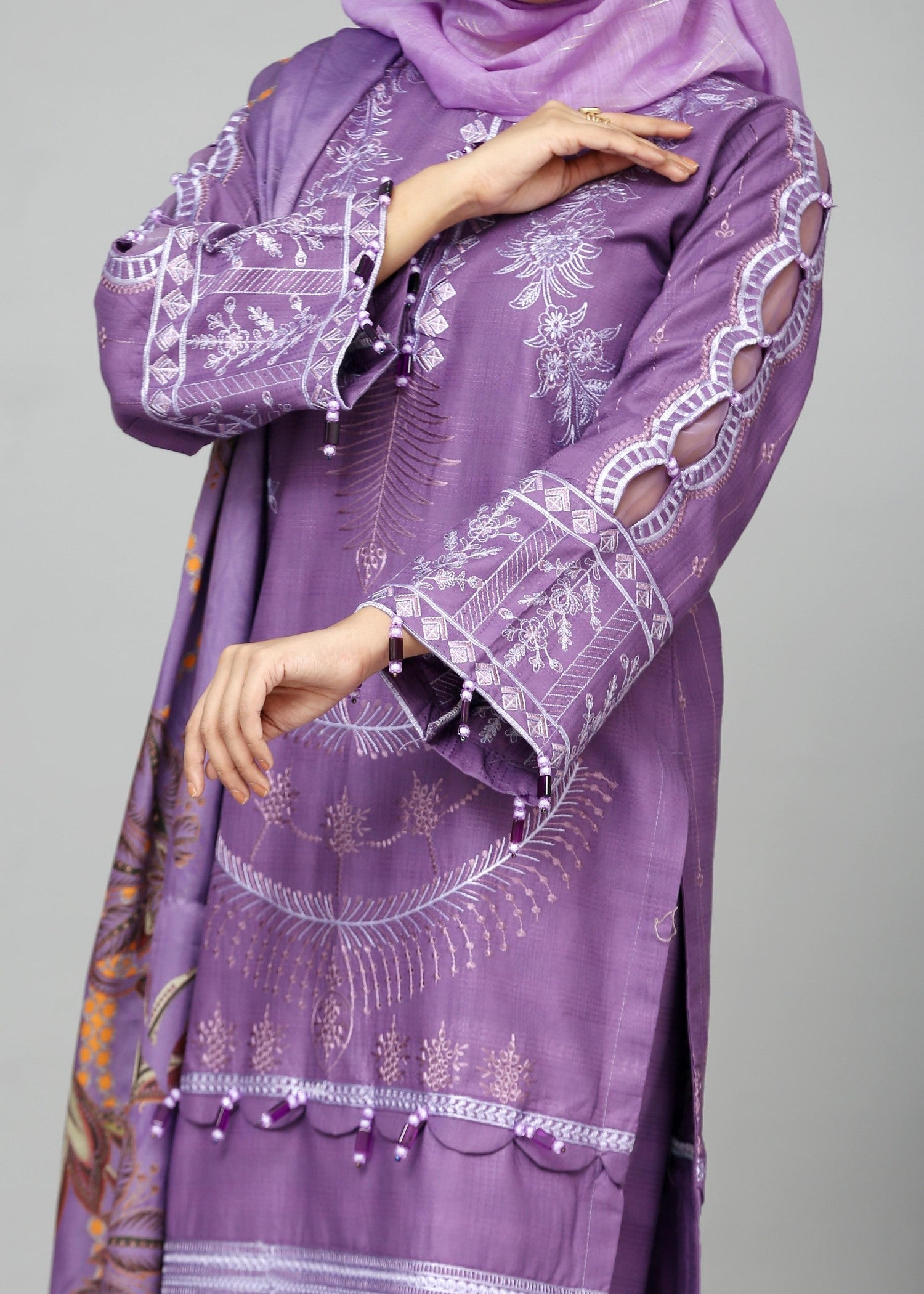 Fatima Printing Collection Zariyah Embroidered Lond Shirt Purple Women 3pcs