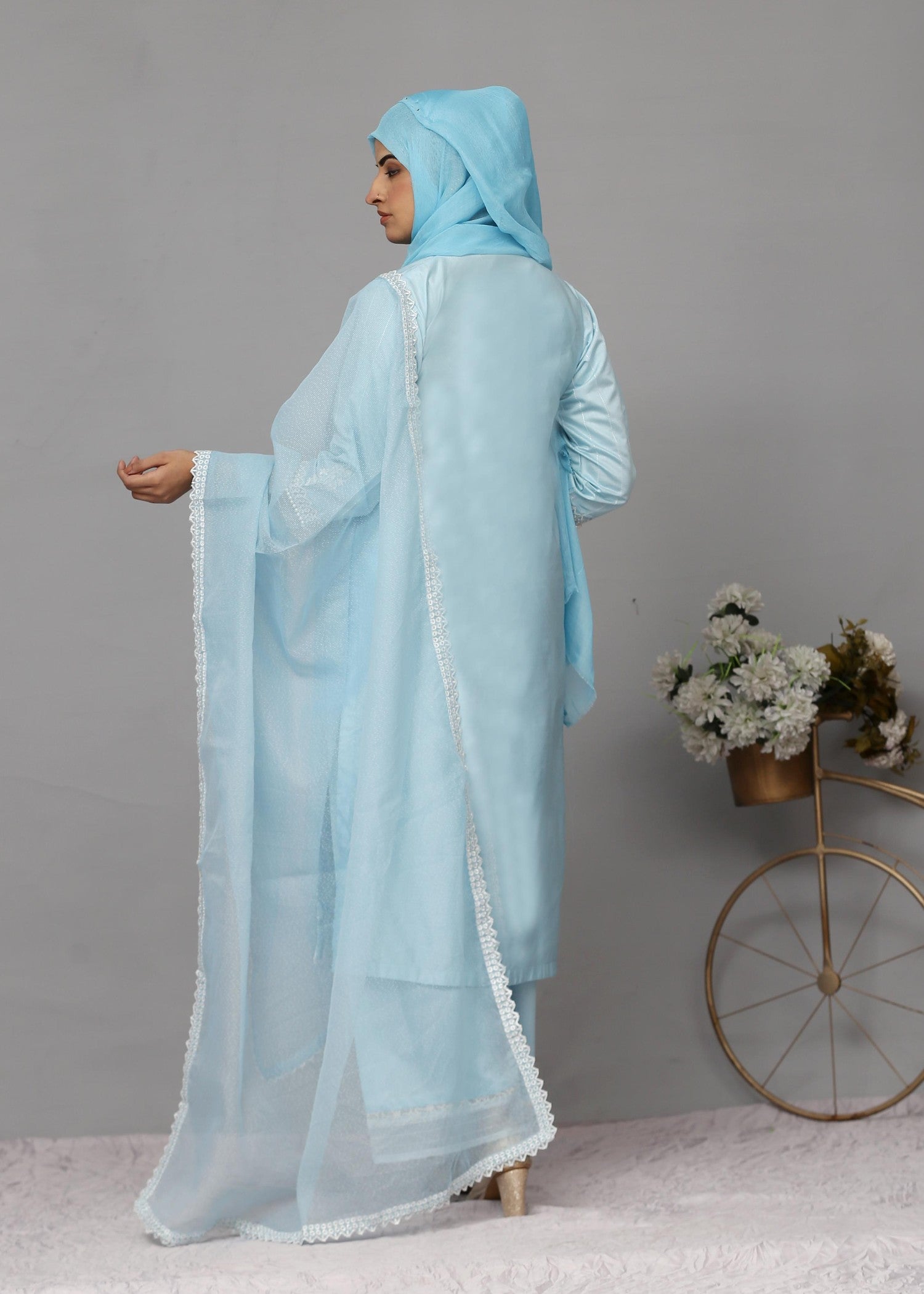 Fatima Printing Collection Seher Embroidered Long Shirt Sky Women 3pcs