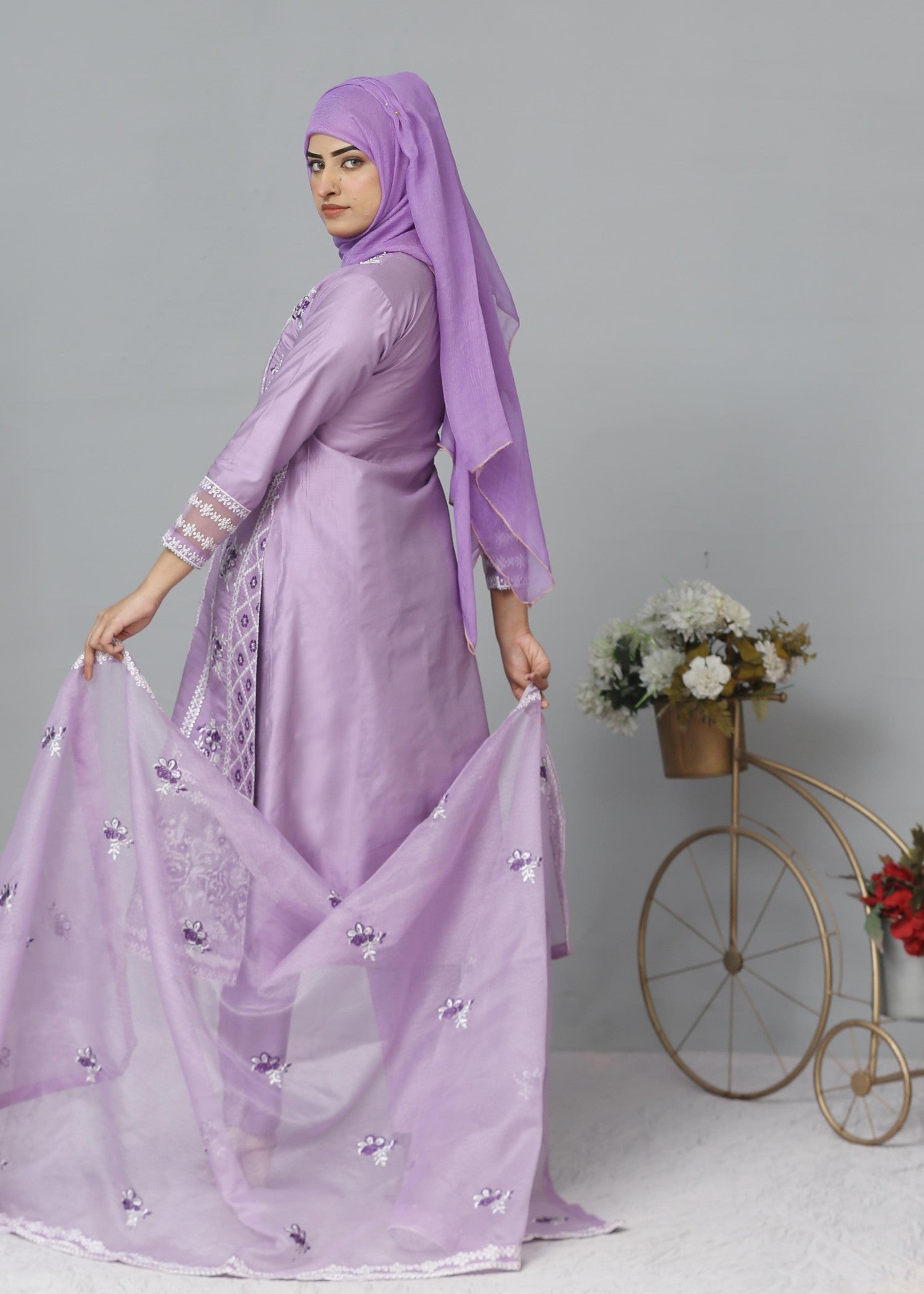 Fatima Printing Collection Nihal Embroidered Long Shirt Lilac Women 3pcs