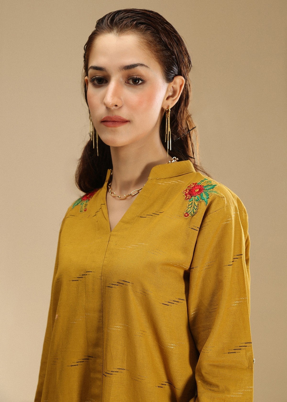 Aster Long Button Embroidery Shirt Women 1pcs