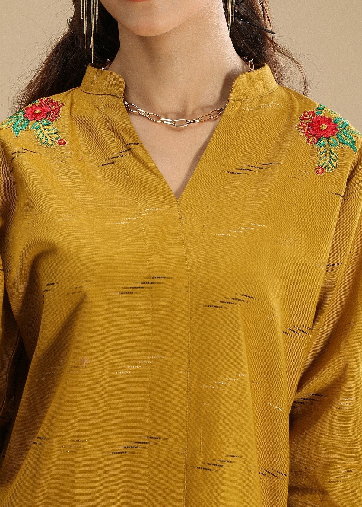 Aster Long Button Embroidery Shirt Women 1pcs