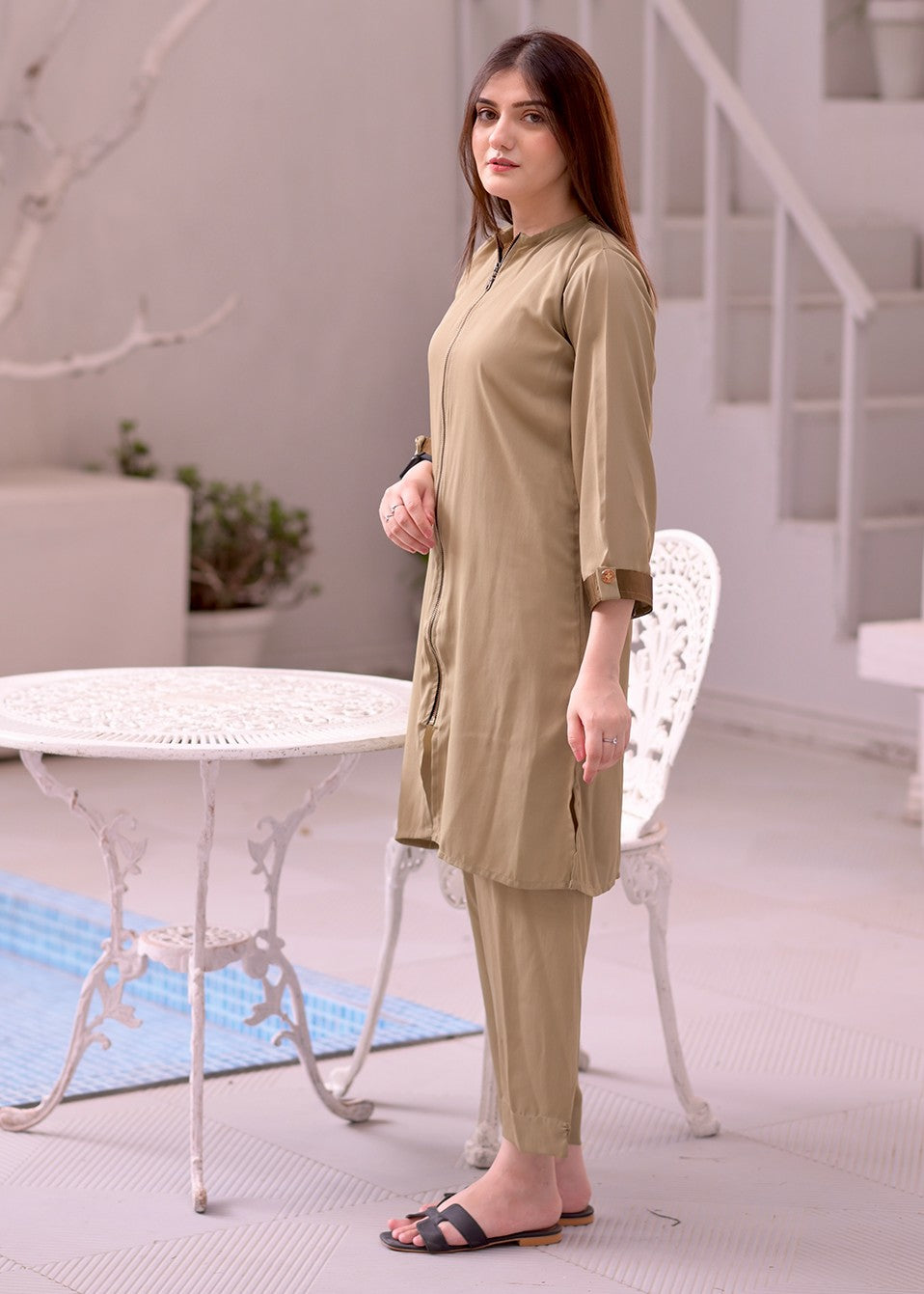 Elara Official ZIPPER COAT SET EL349G Women 2pcs