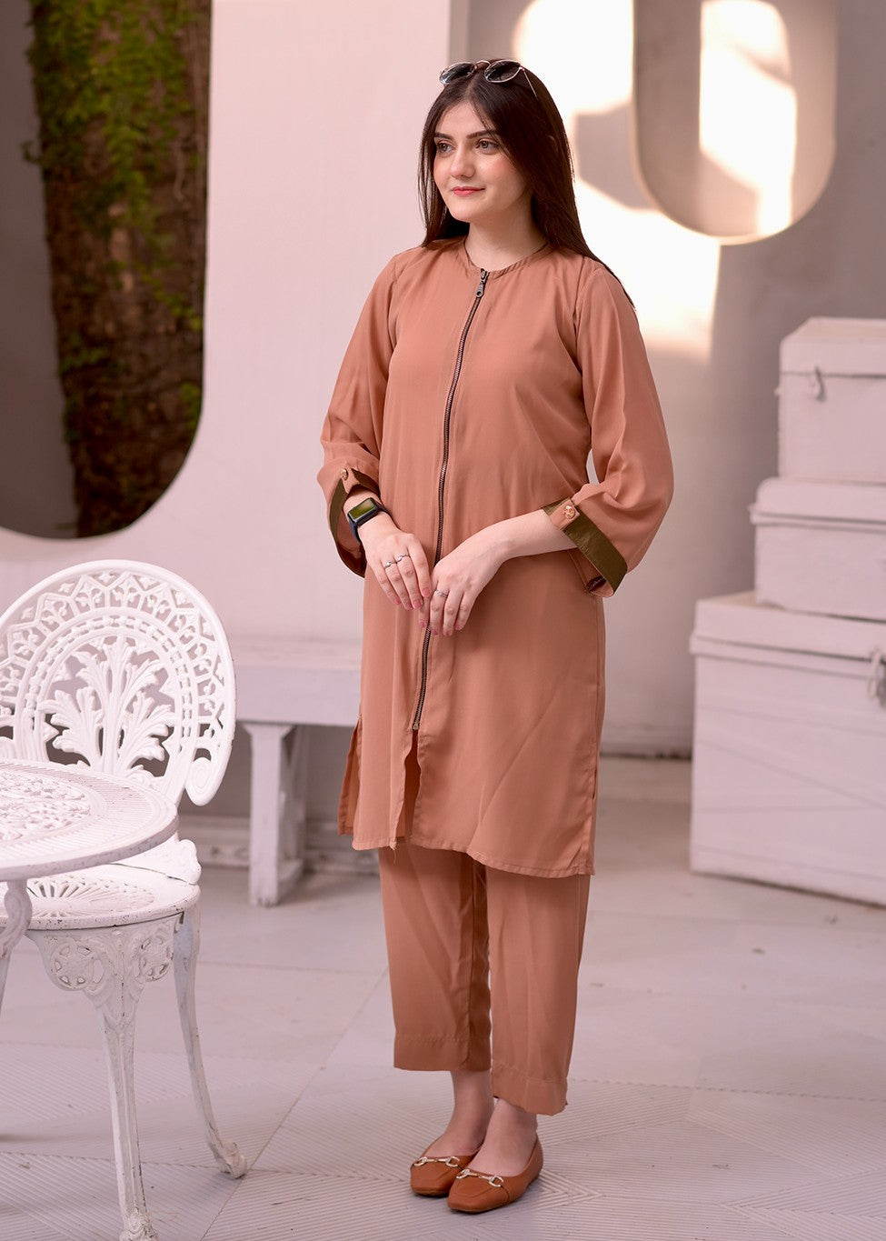 Elara Official ZIPPER COAT SET EL348G Women 2pcs