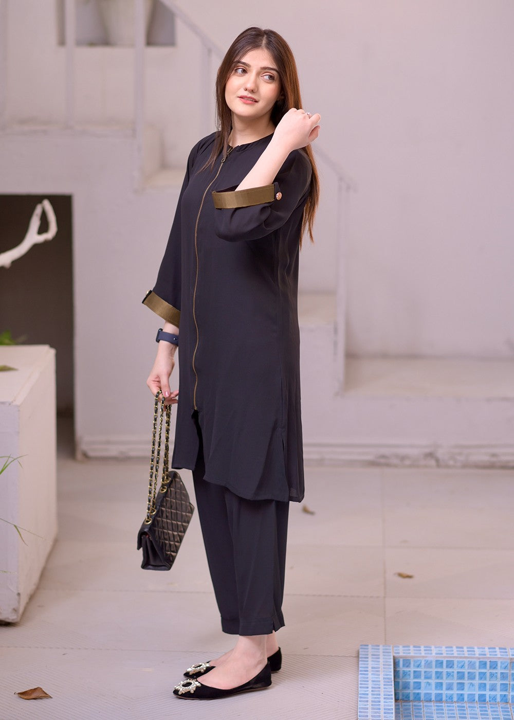 Elara Official ZIPPER COAT SET EL351G Women 2pcs