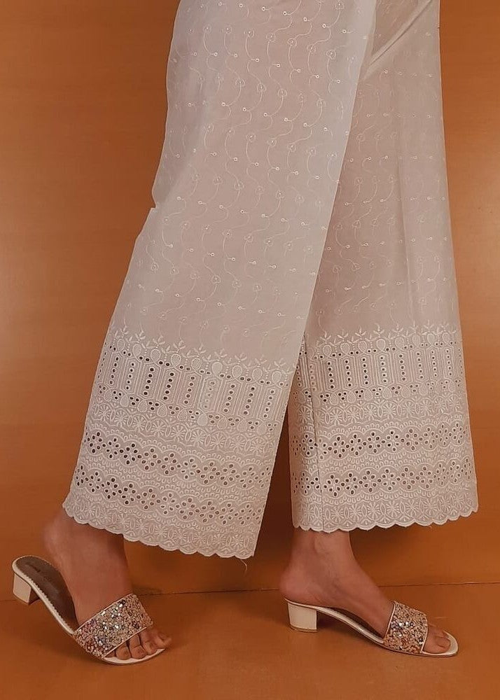 Zardi Chikankari Palazzo White ZT300 Women 1pcs