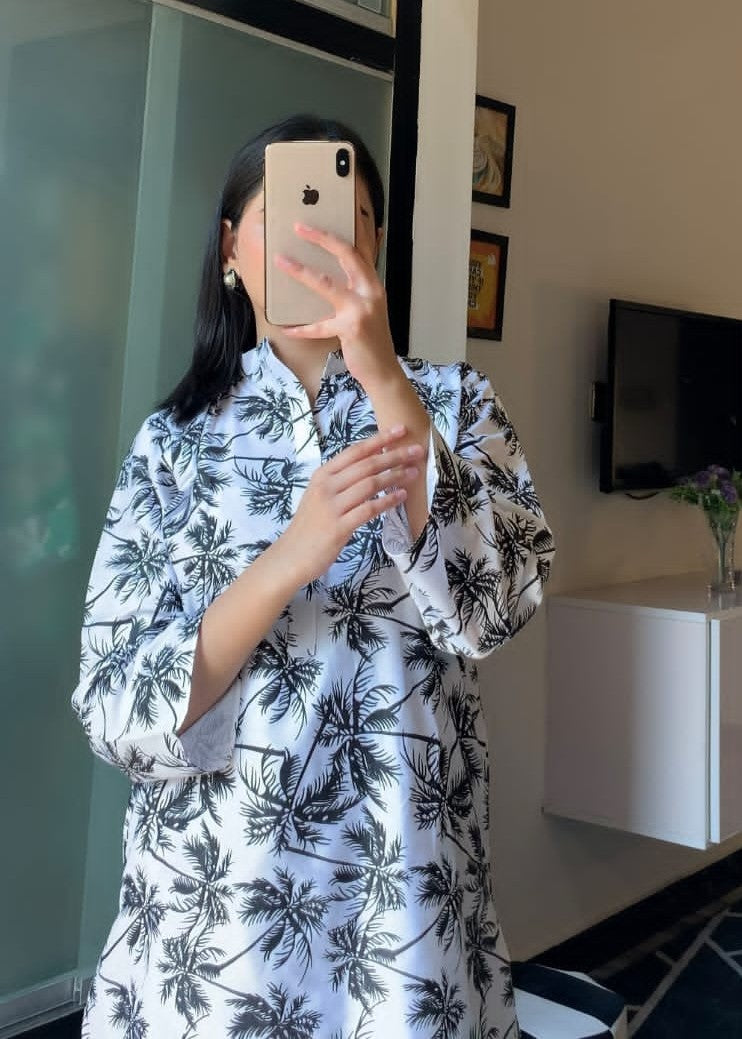 Anabya Garments White Palm tree Women 2pcs