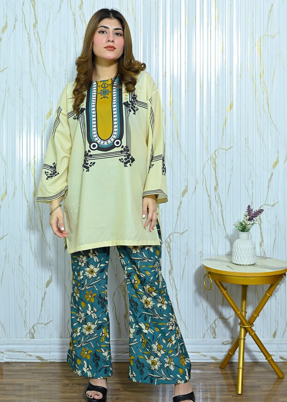 The Affordable Designer Teal yellow coord Women 2pcs