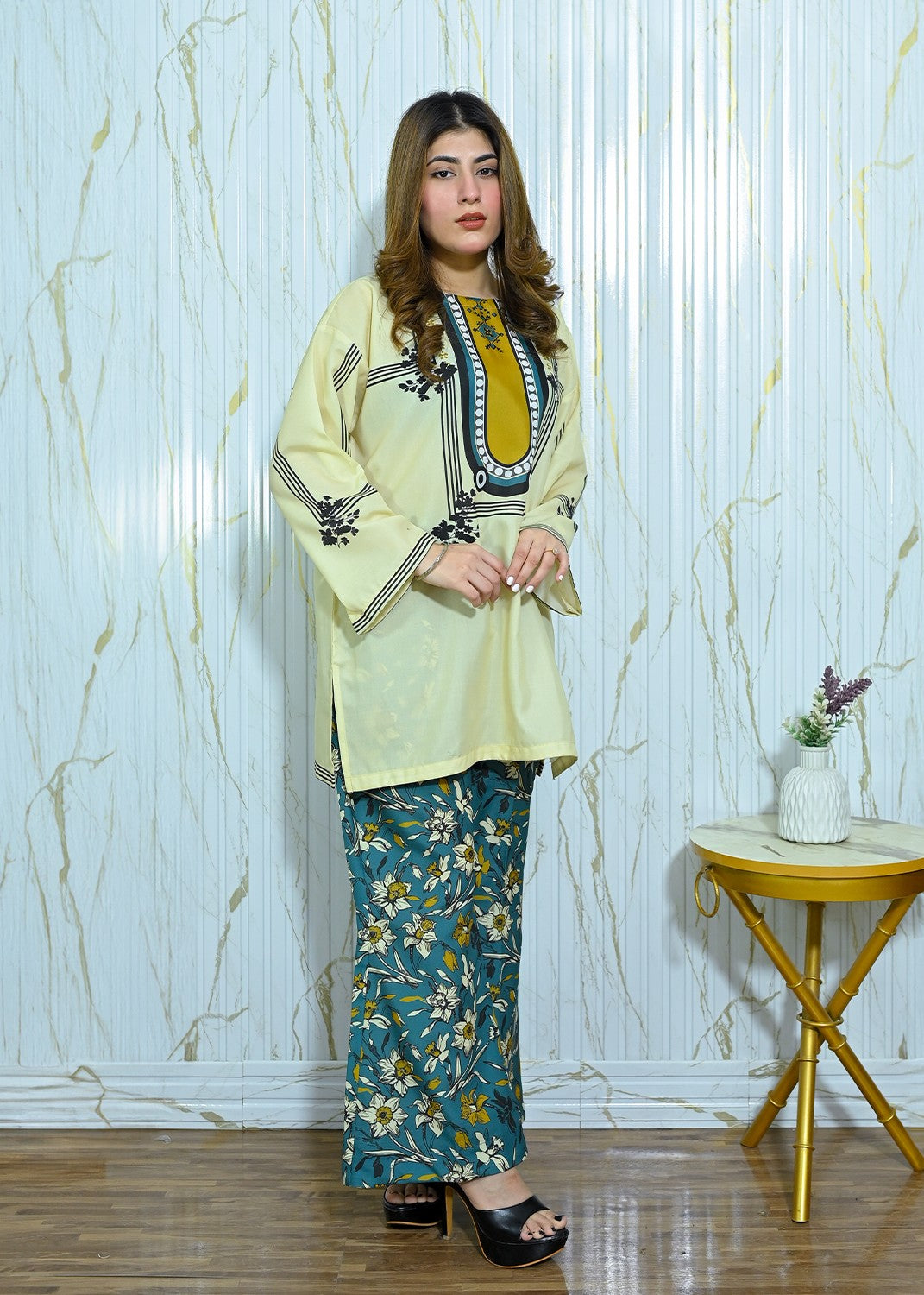 The Affordable Designer Teal yellow coord Women 2pcs