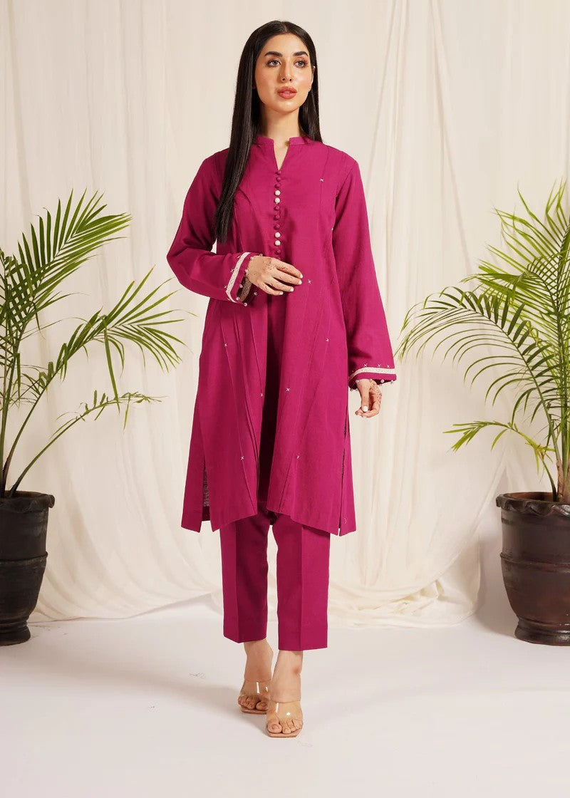 Mehryam Collection Burgundy Khaddar Dress Women 2pcs