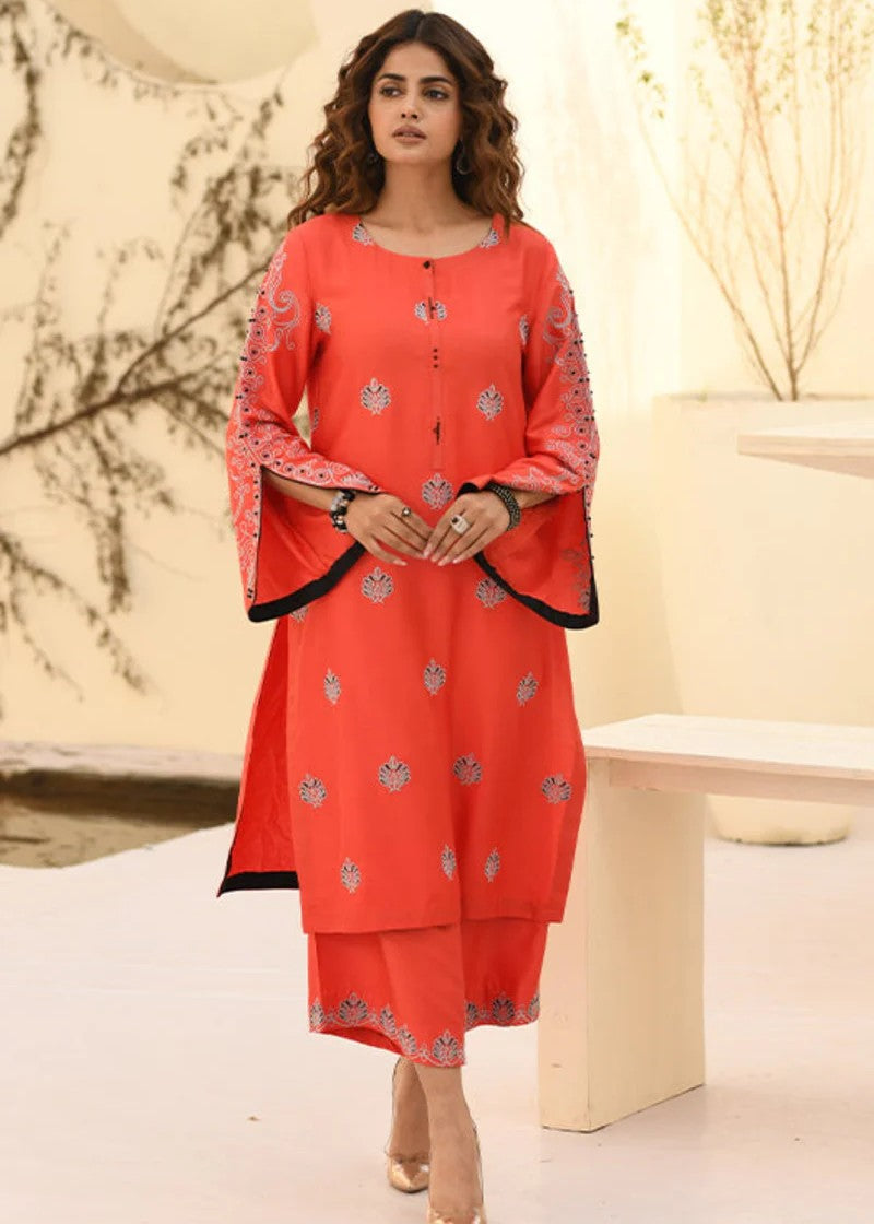 Mehryam Collection ORANGE COTTEL EMBROIDED READY TO WEAR Women 2pcs
