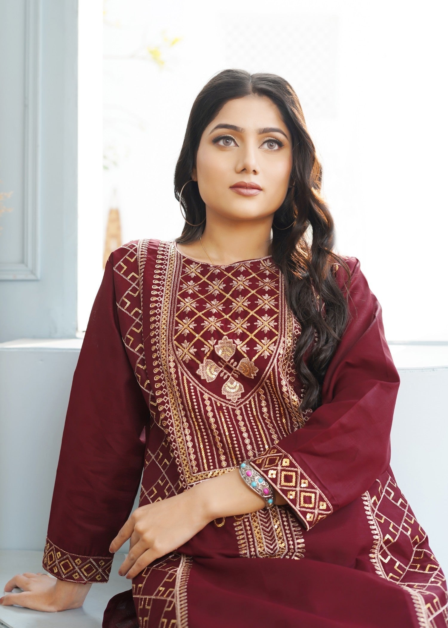 Stylish Collection SWERA EMBROIDERED MAROON Women 2pcs