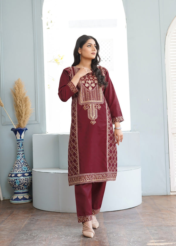 Stylish Collection SWERA EMBROIDERED MAROON Women 2pcs