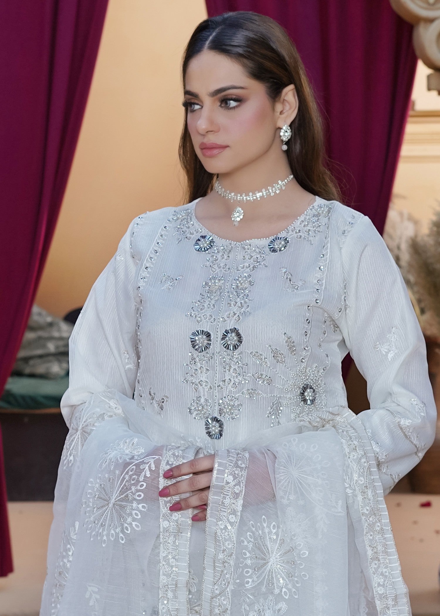 Waniya Awais WAS 12 Creamy White Stitched Women 3pcs
