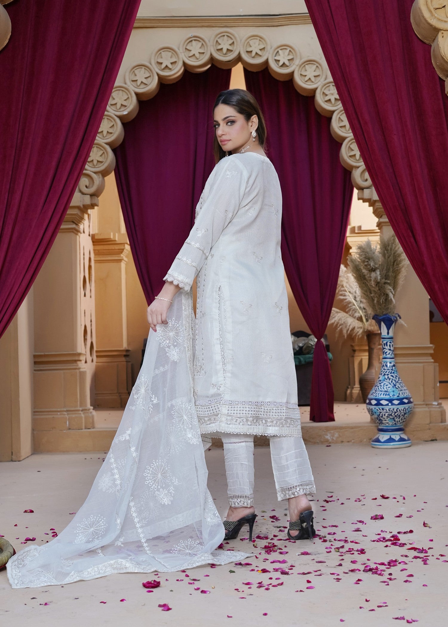 Waniya Awais WAS 12 Creamy White Stitched Women 3pcs