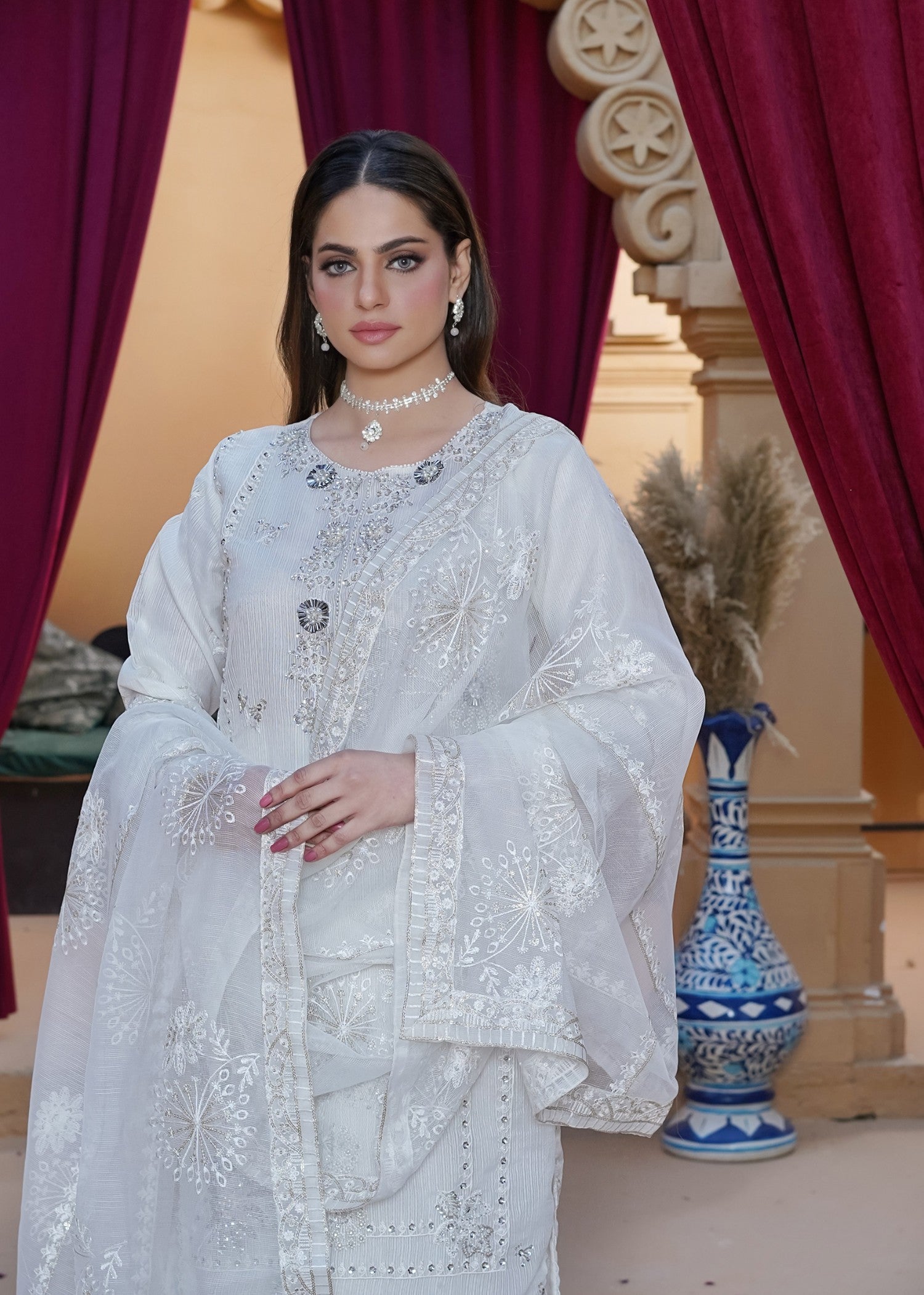 Waniya Awais WAS 12 Creamy White Stitched Women 3pcs