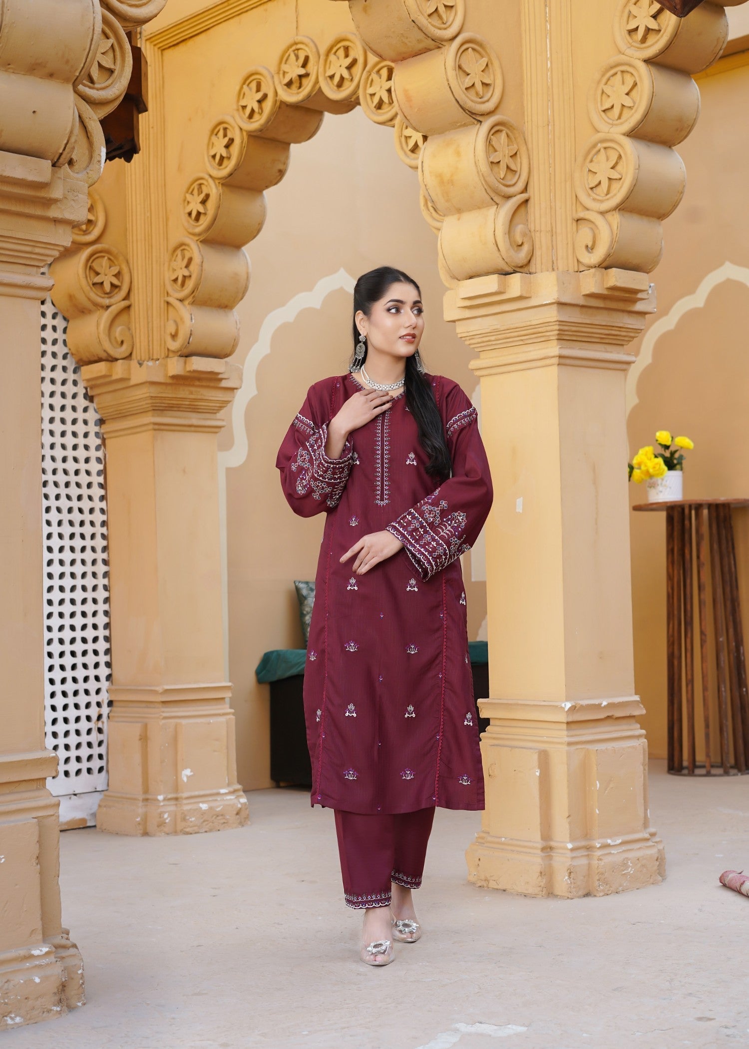 Stylish Collection AZUR EMBROIDERED MAROON Women 2pcs