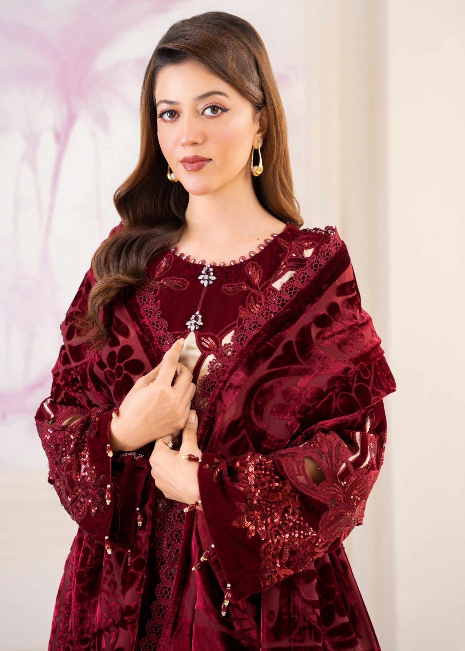 Malhaar Mal AL 4173 Maroon Vel Women 3pcs