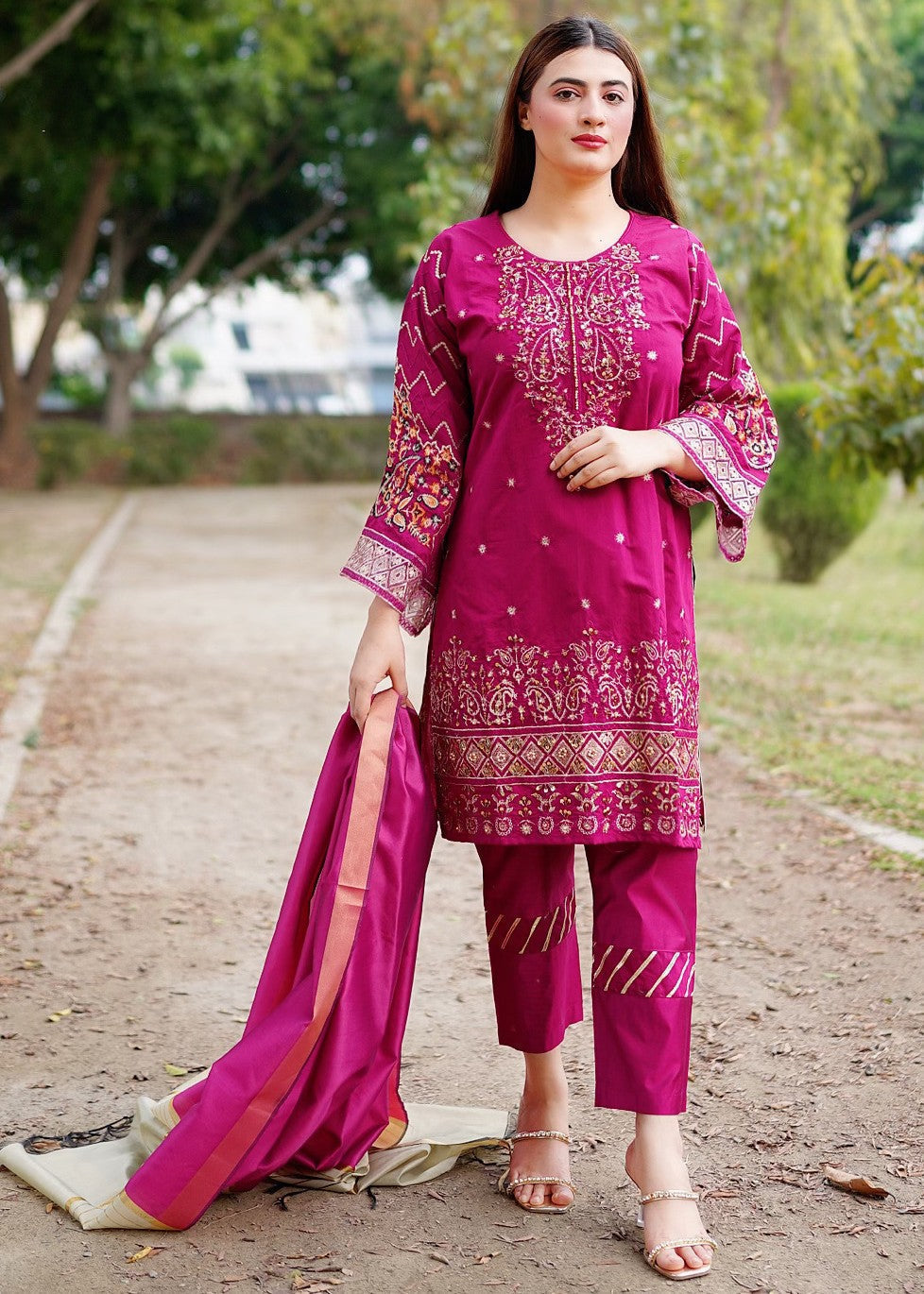 Four Season Boutique KHADI SHEZAN PINK Women 3pcs