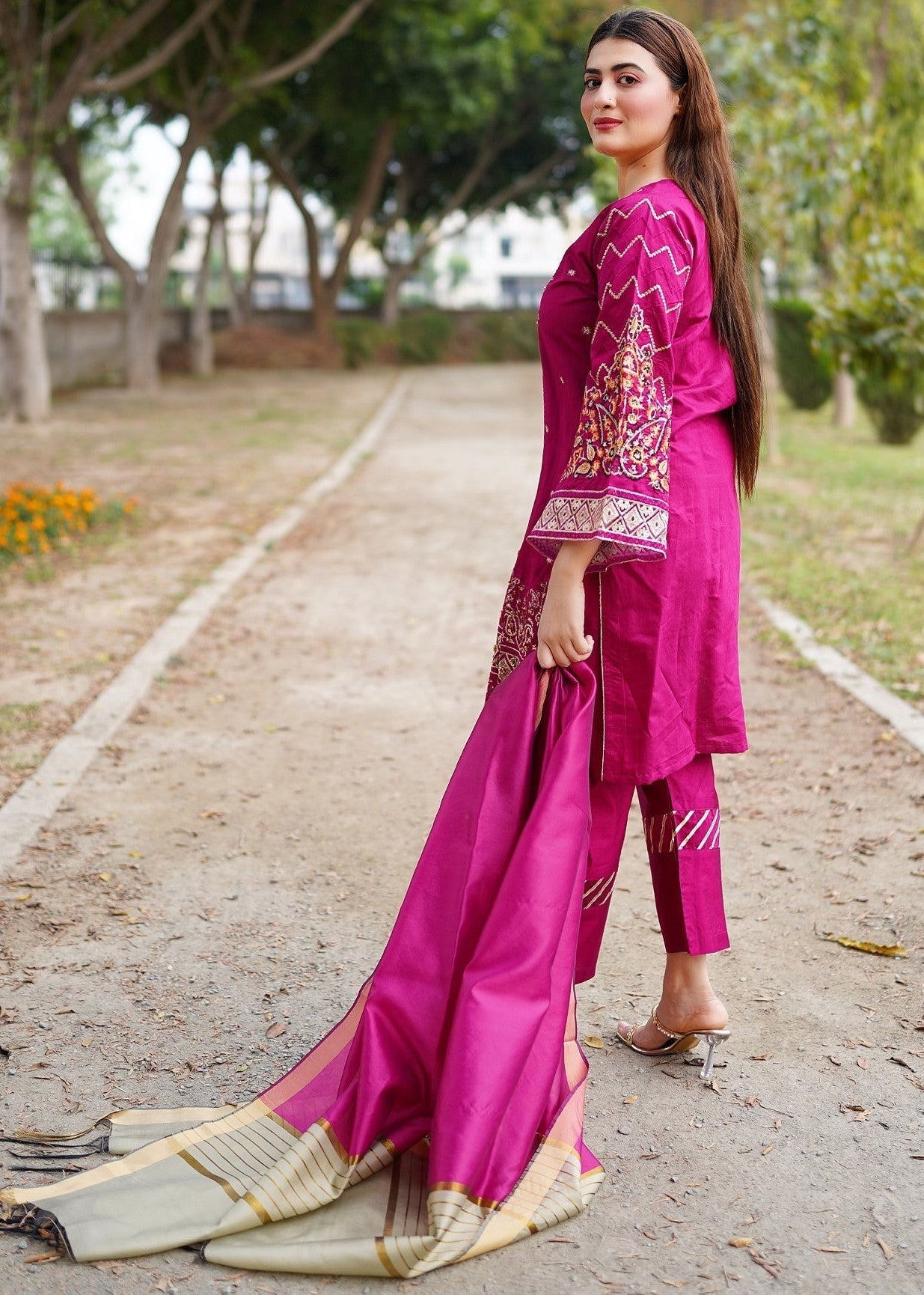 Four Season Boutique KHADI SHEZAN PINK Women 3pcs