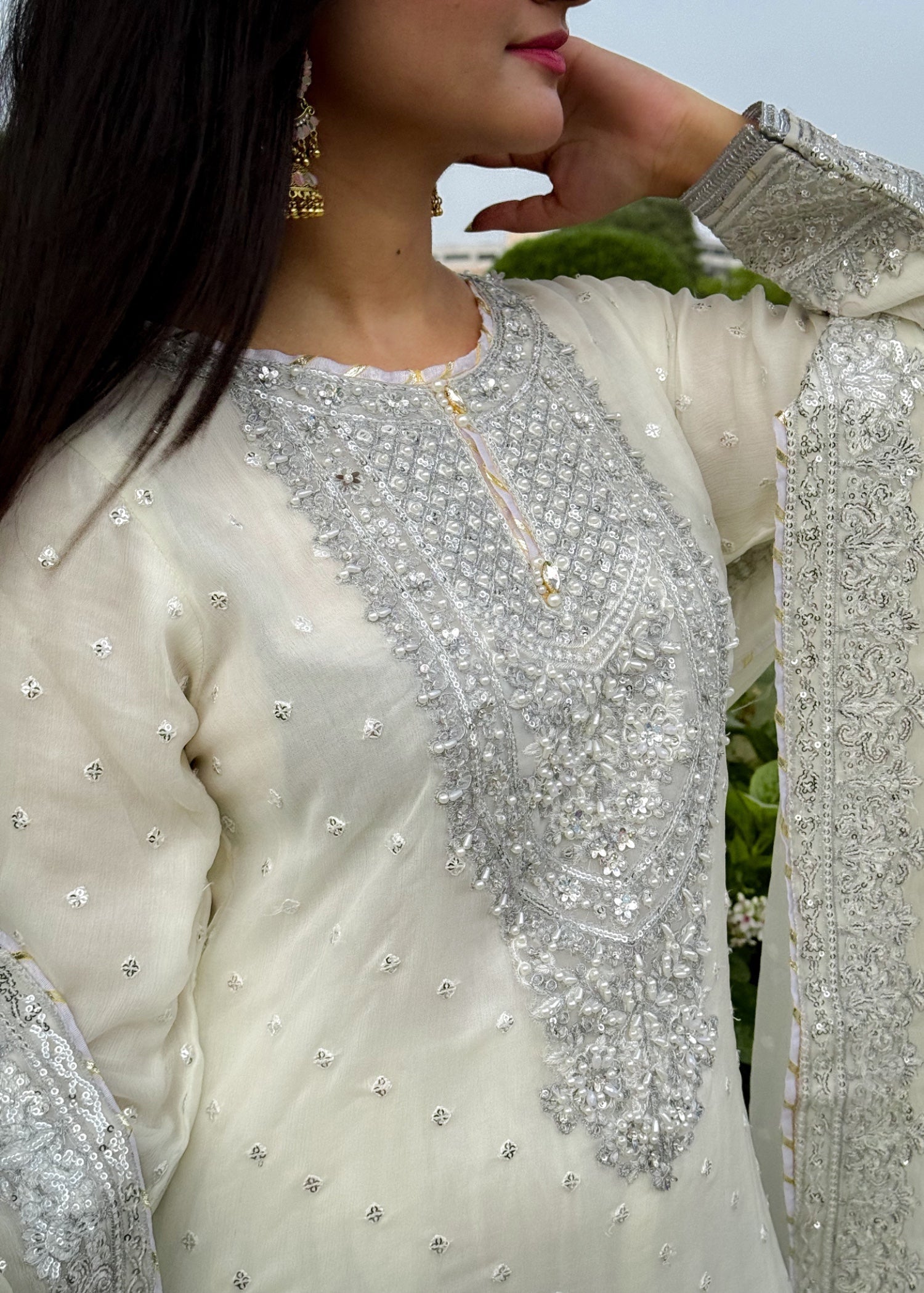 Suits By Sadia Sajalali gharara offwhite Women 3pcs