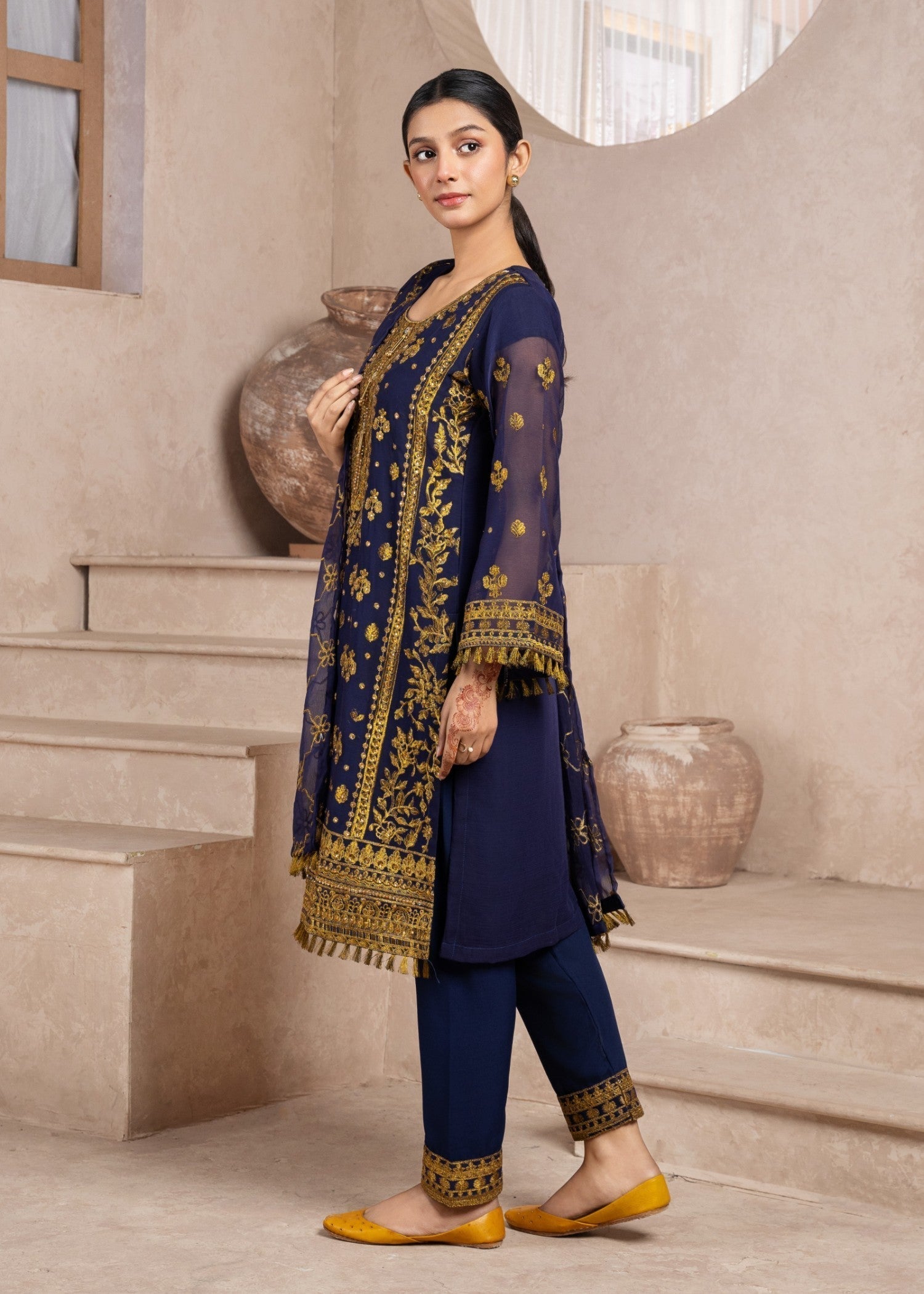 Four Season Boutique RANGEEN DOTTED NAVY BLUE Women 3pcs