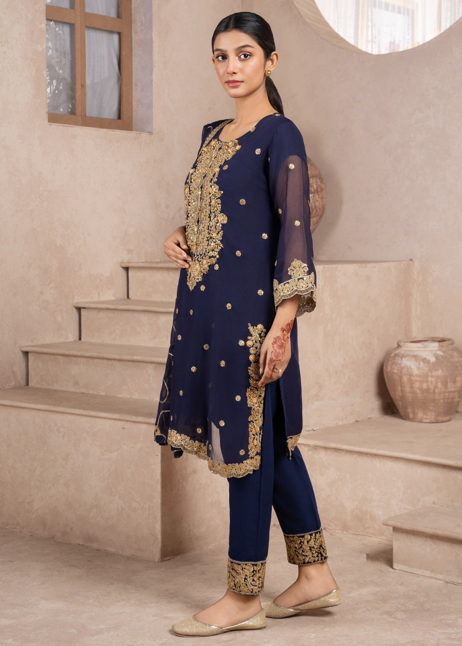 Four Season Boutique SHABNAM CHIFFON BLUE Women 3pcs