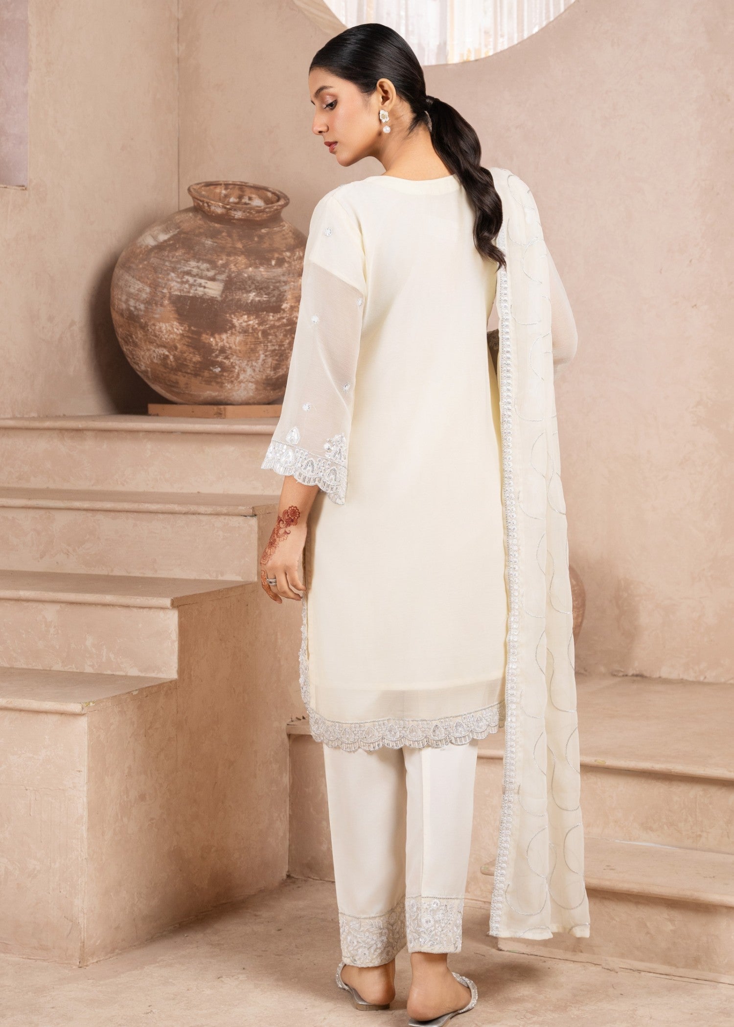 Four Season Boutique SHABNAM CHIFFON CREAM Women 3pcs