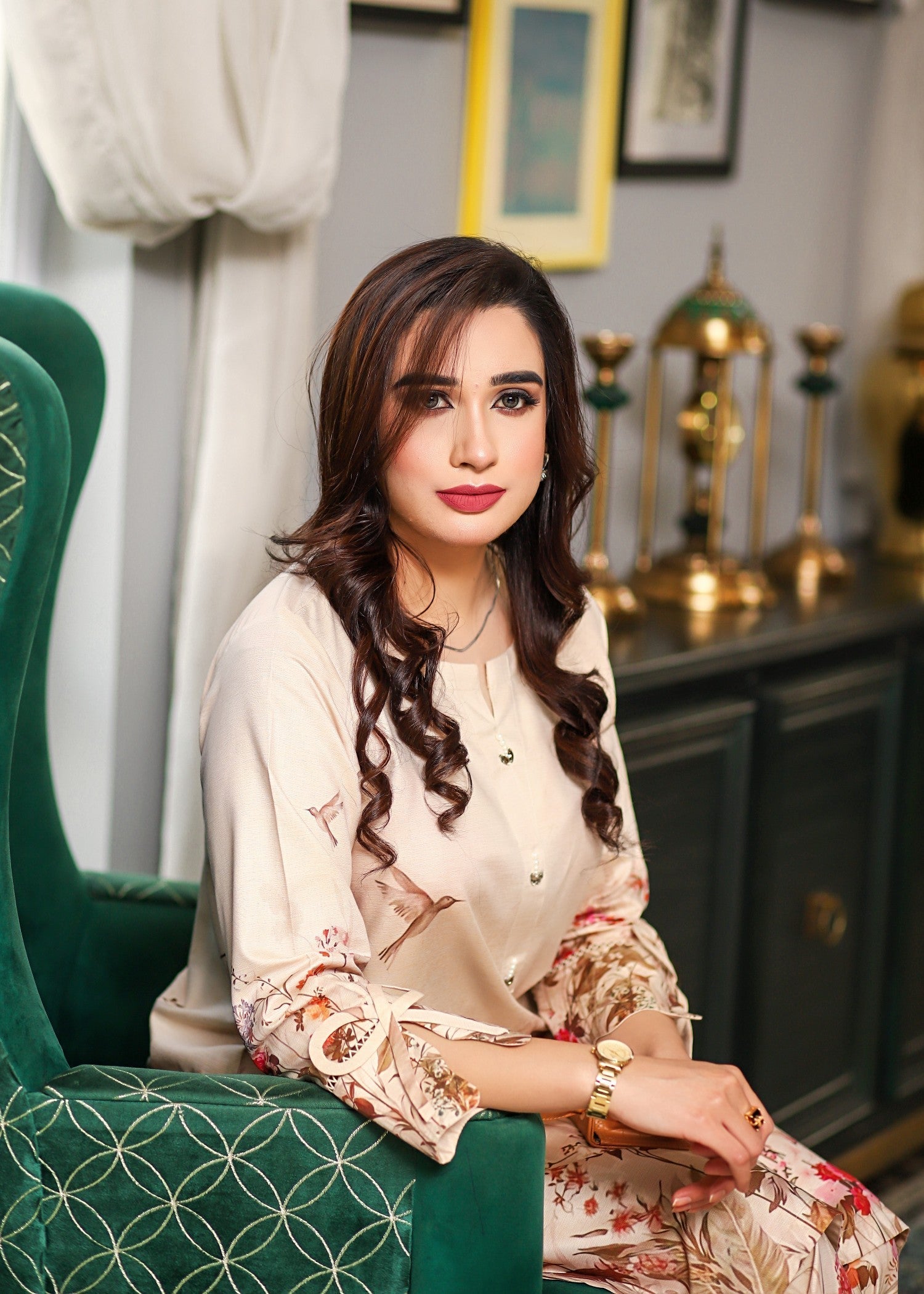 Noah Officials Bird Printed Chambray Suit Women 2pcs