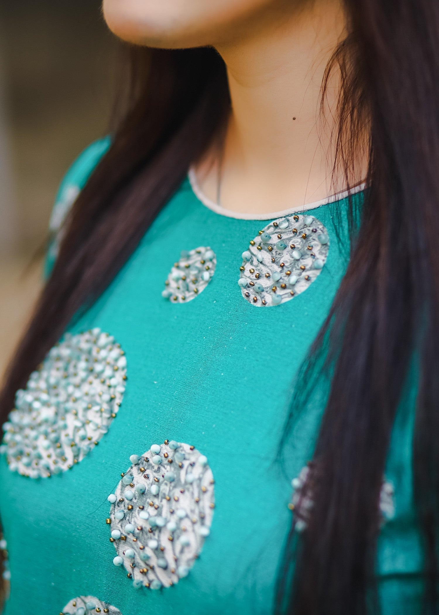 Noah Officials Embellished Polka Dot Green Frock Women 1pcs