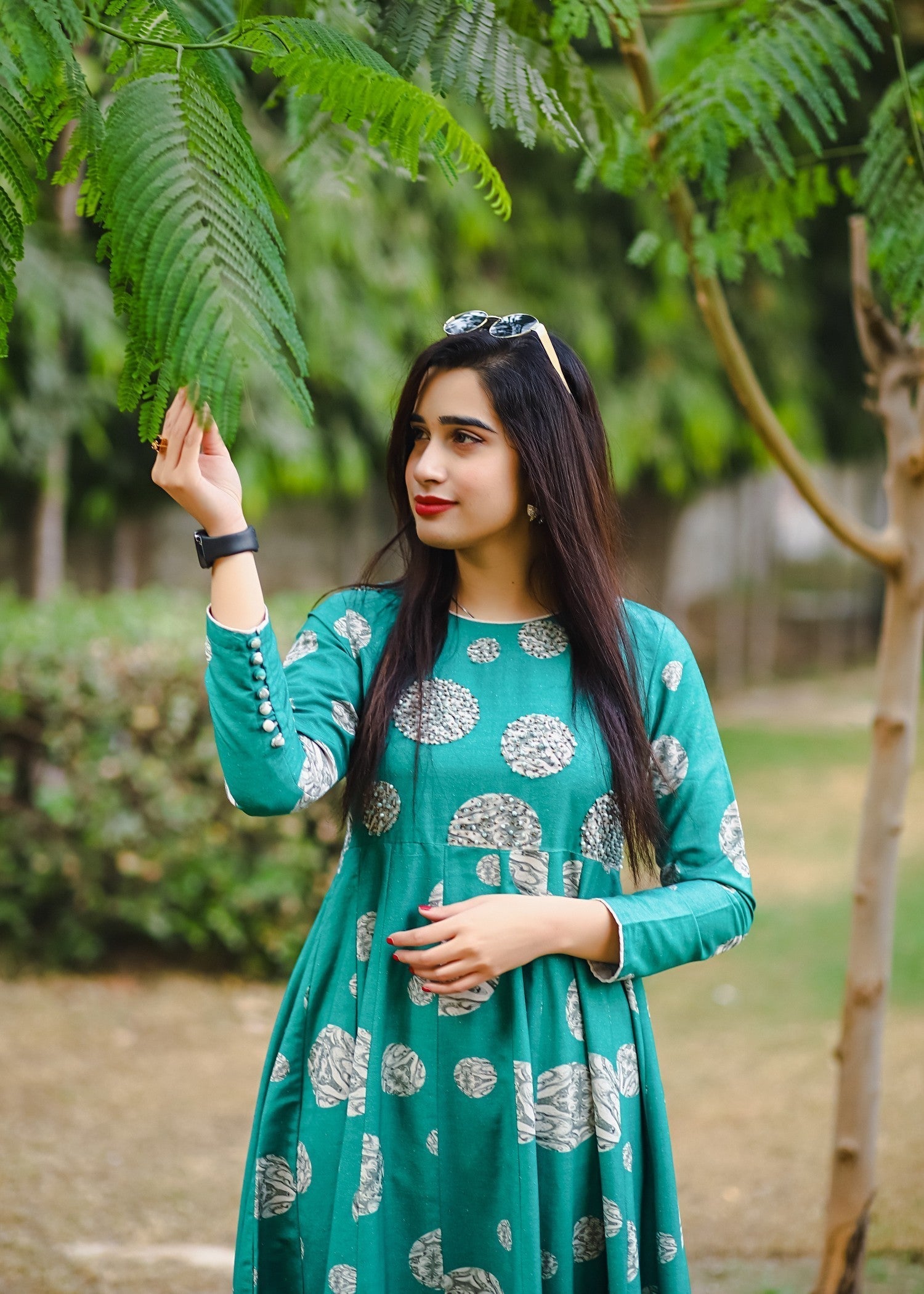 Noah Officials Embellished Polka Dot Green Frock Women 1pcs