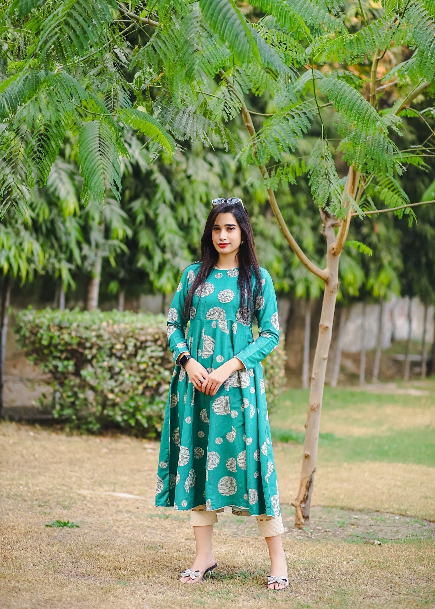 Noah Officials Embellished Polka Dot Green Frock Women 1pcs