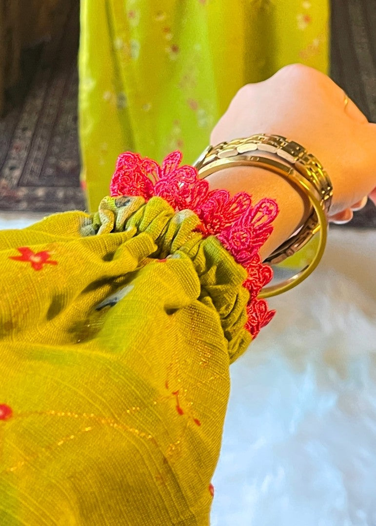 Haya'S Creation Parrot Green Printed Khaddar Dress Women 2pcs