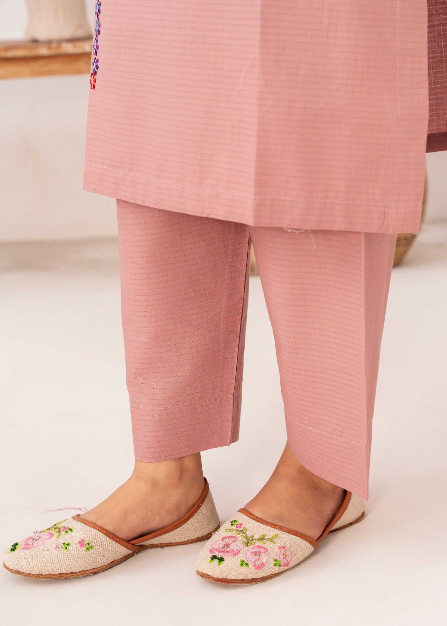 Dada Potta Stitched Cambric Cotton Pink Women 2pcs