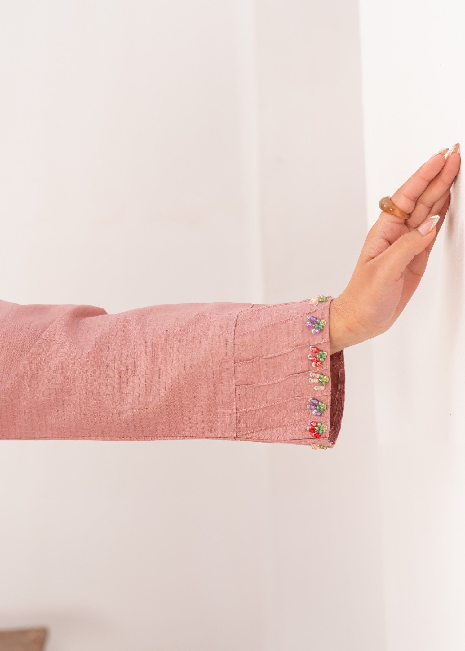 Dada Potta Stitched Cambric Cotton Pink Women 2pcs