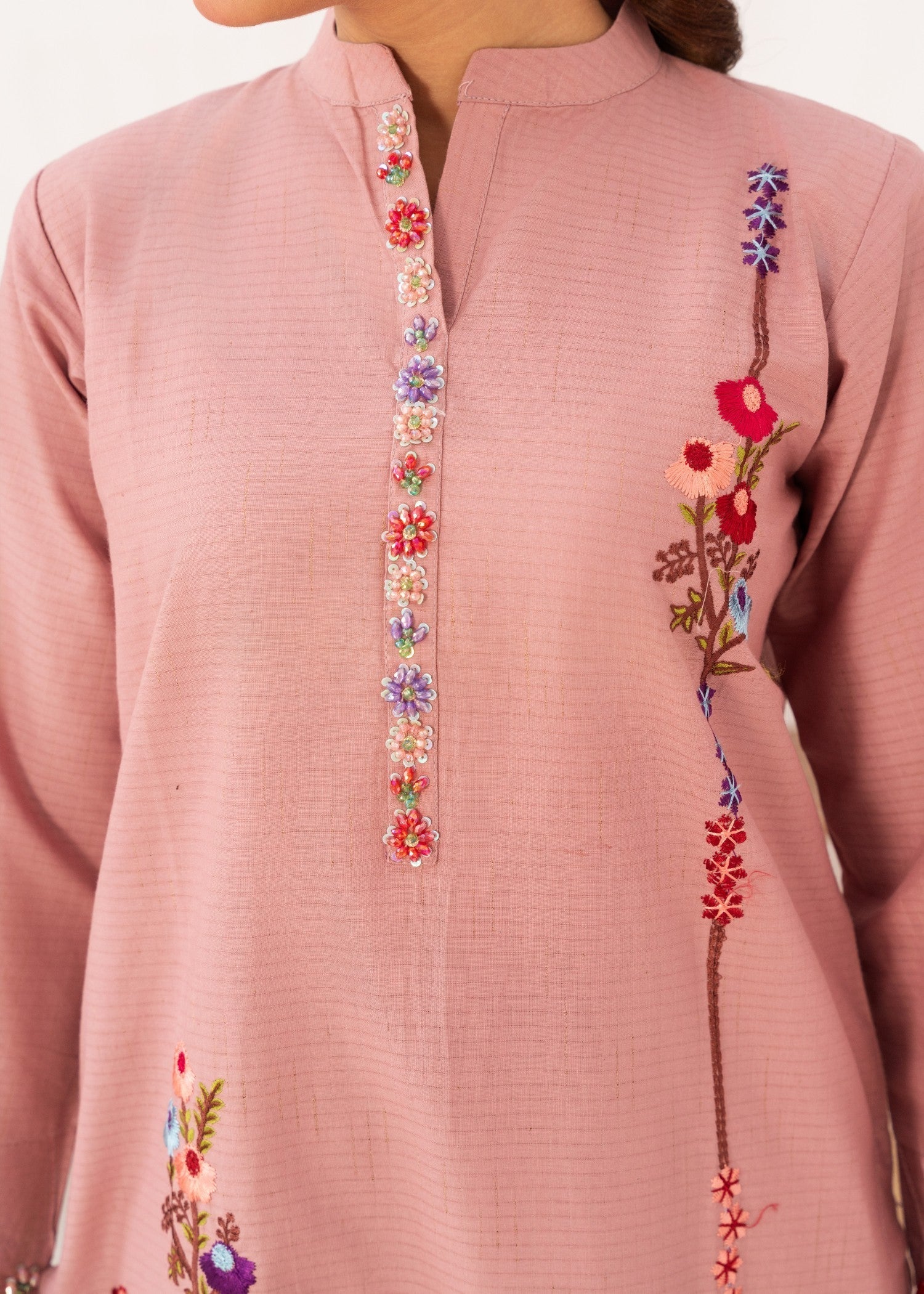 Dada Potta Stitched Cambric Cotton Pink Women 2pcs