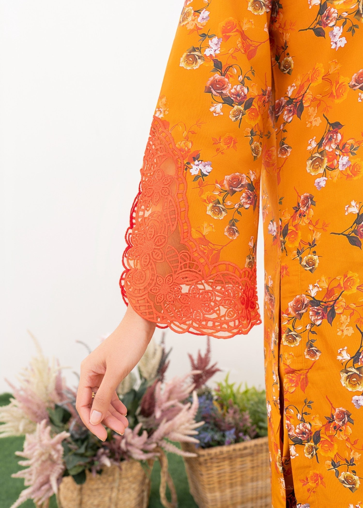 Dada Potta Stitched Orange Cambric Cotton Women 3pcs