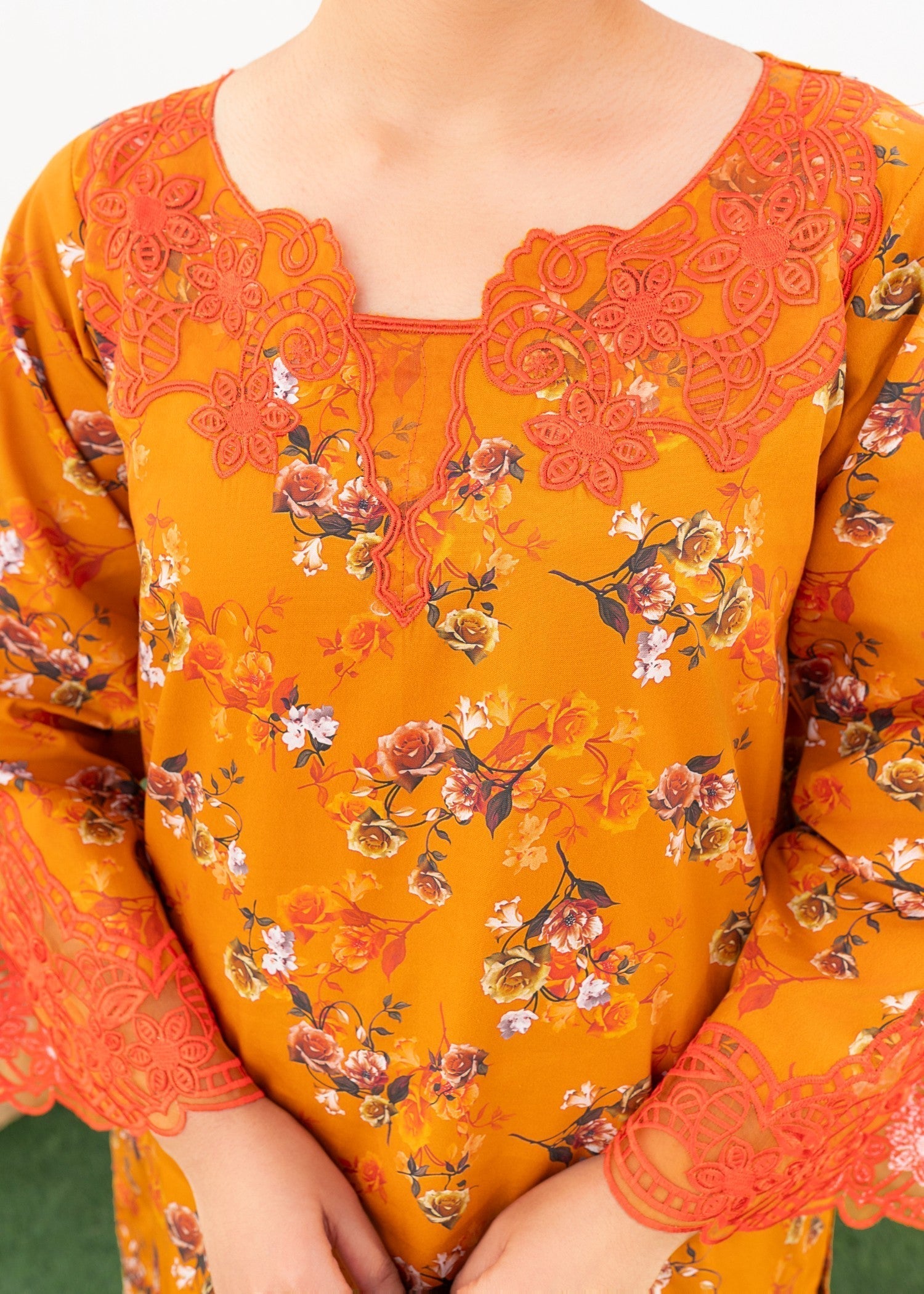 Dada Potta Stitched Orange Cambric Cotton Women 3pcs