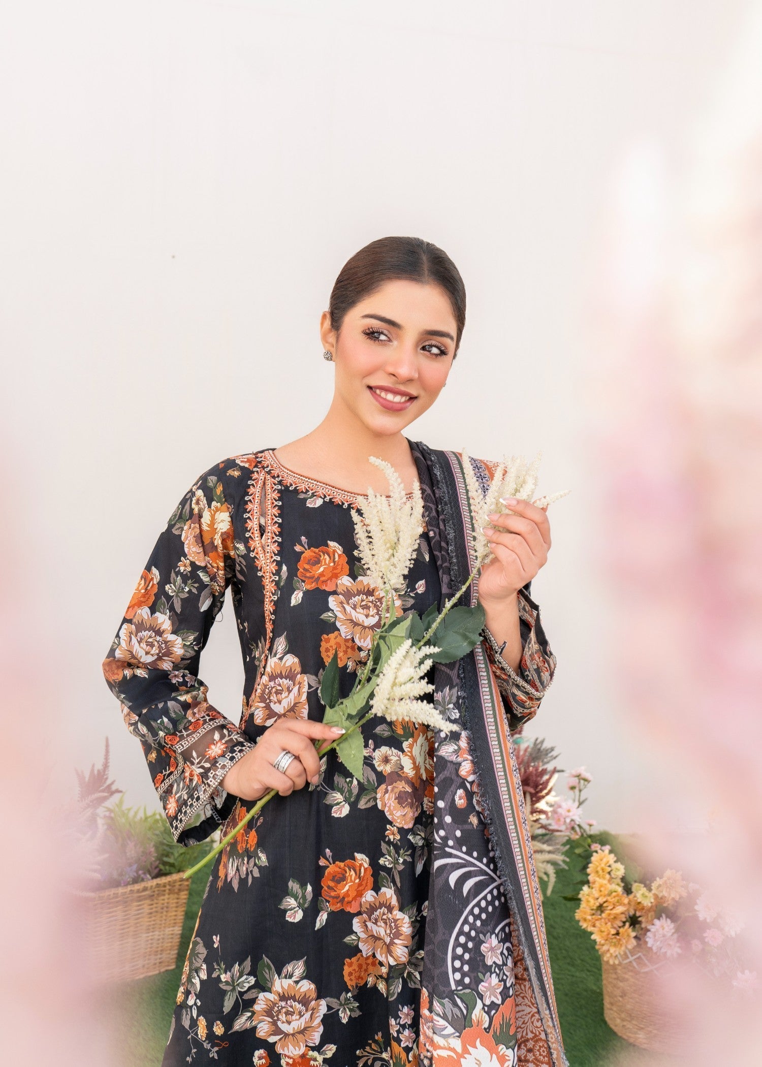 Dada Potta Stitched Black Cambric Cotton Women 3pcs