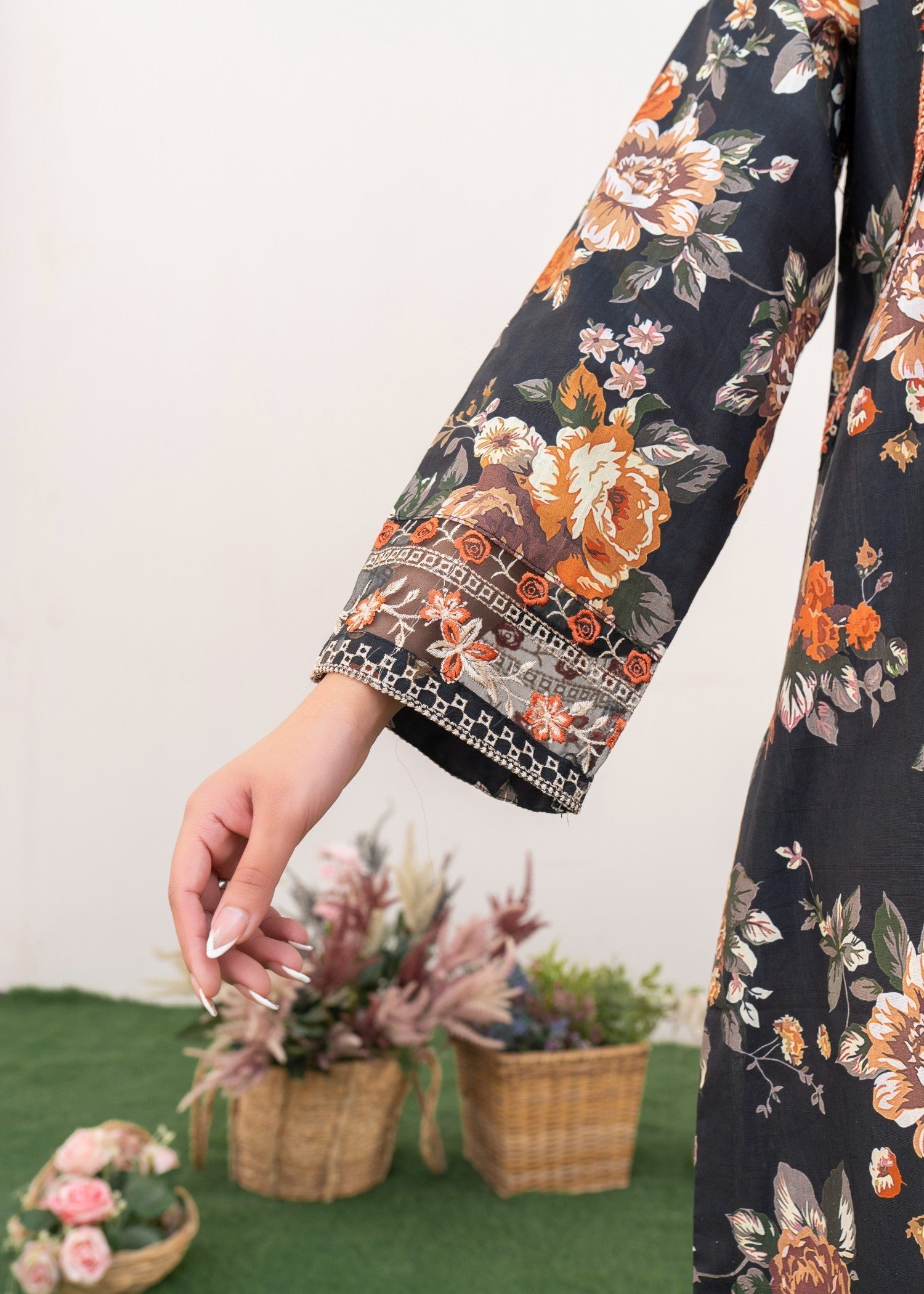 Dada Potta Stitched Black Cambric Cotton Women 3pcs