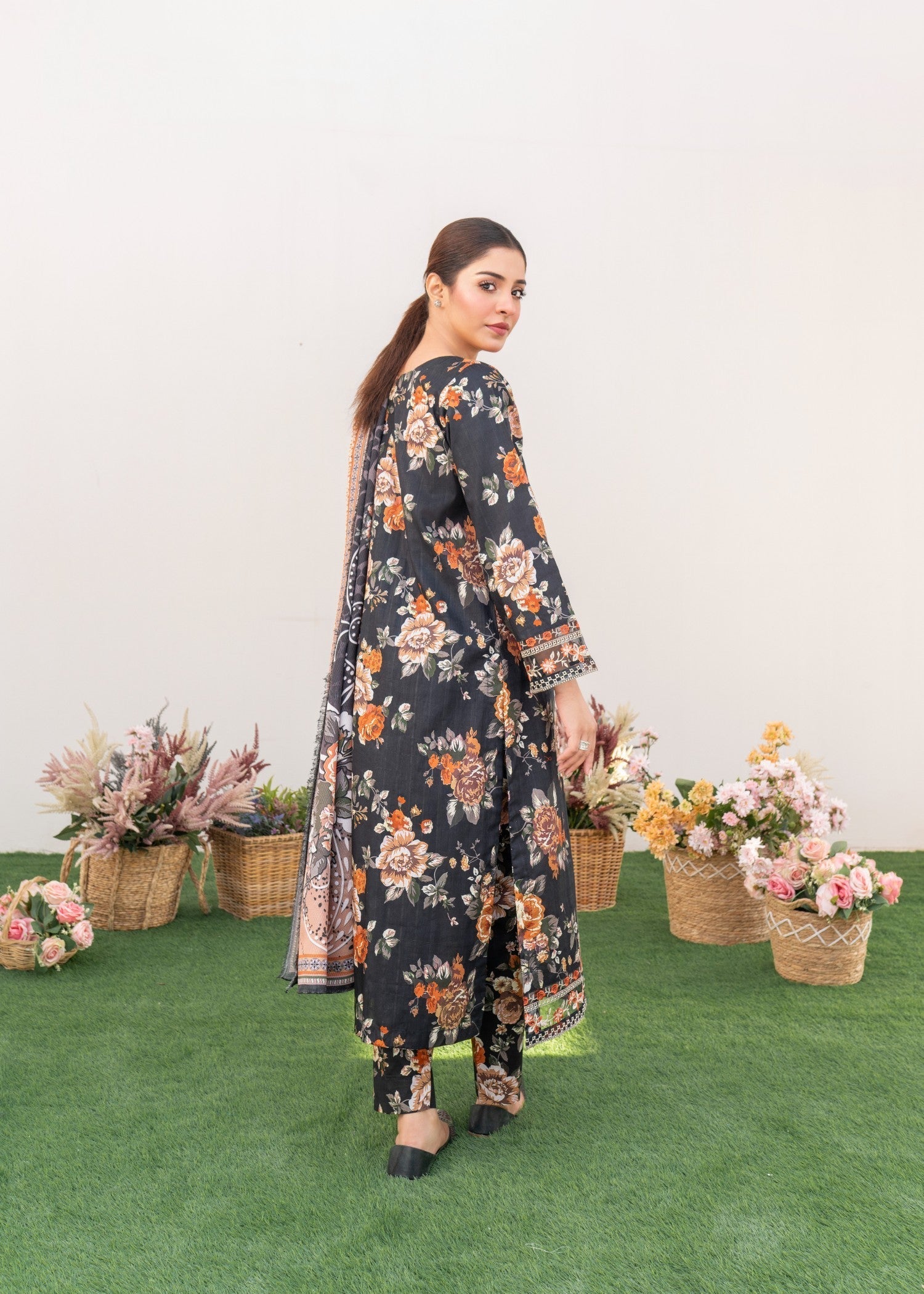 Dada Potta Stitched Black Cambric Cotton Women 3pcs