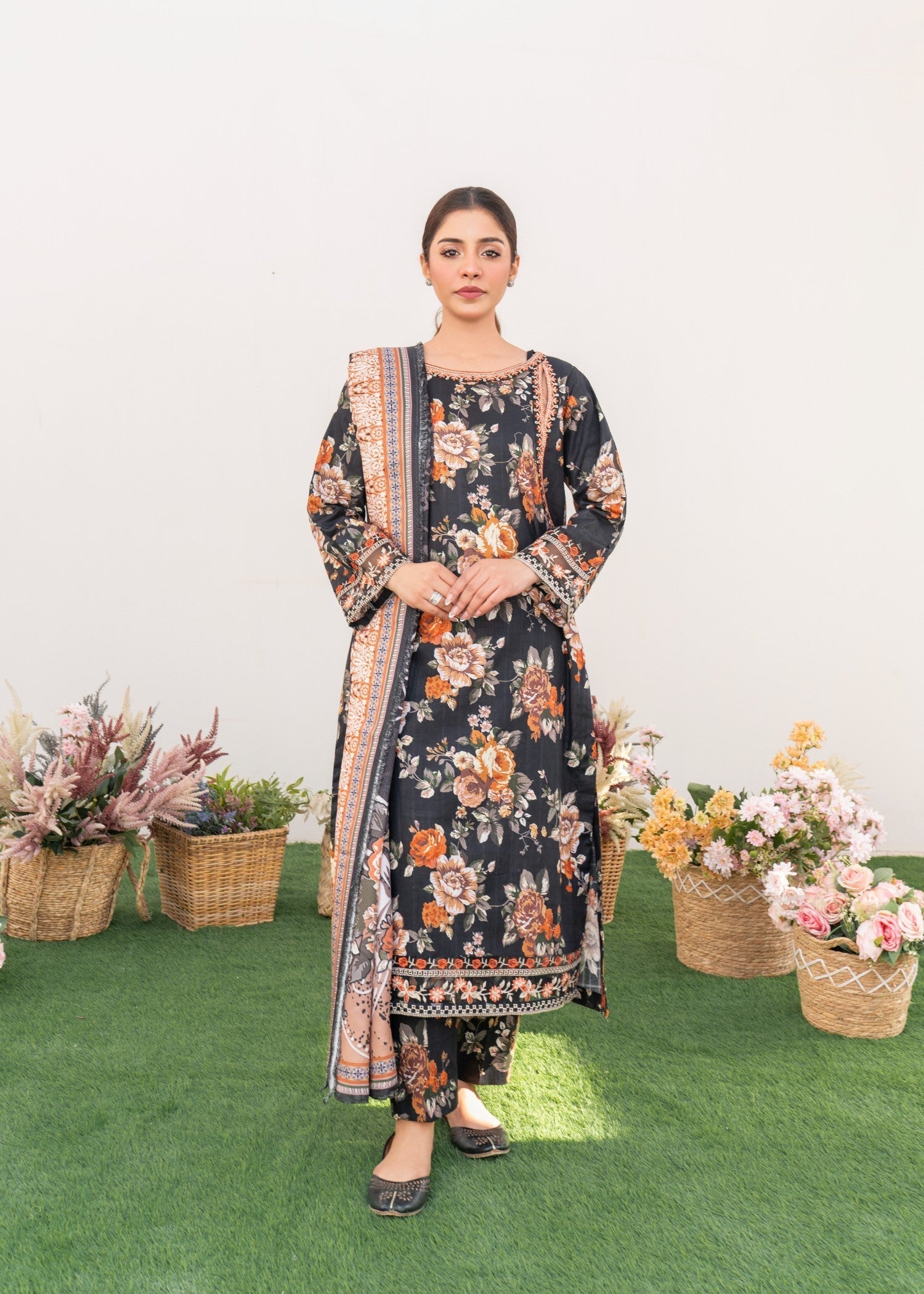 Dada Potta Stitched Black Cambric Cotton Women 3pcs